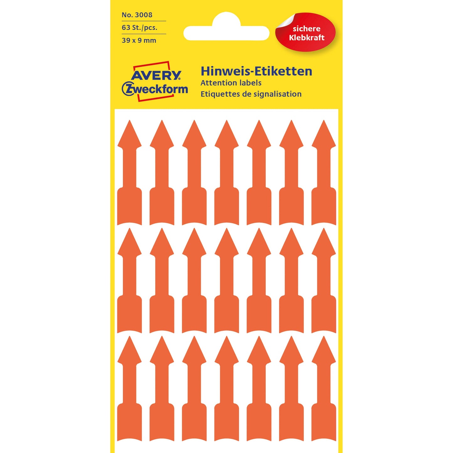 Avery Zweckform Hinweisetikett 39 x 9 mm (B x H) Papier leuchtorange 63 Etik./Pack.