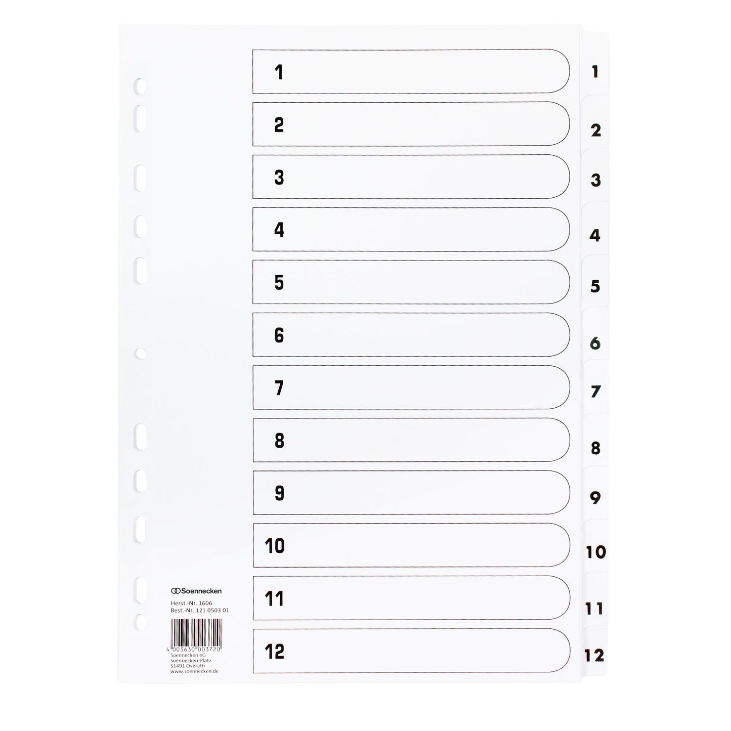 Soennecken Zahlenregister DIN A4 170g/m² 1-12 Karton weiß