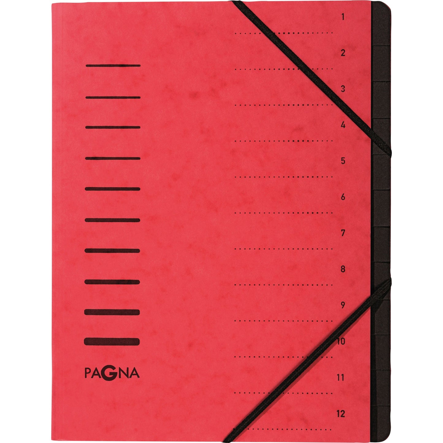 PAGNA Ordnungsmappe DIN A4 240g/m² Pressspankarton Farbe: rot Farbe des Fächerblocks: schwarz 12 Fächer