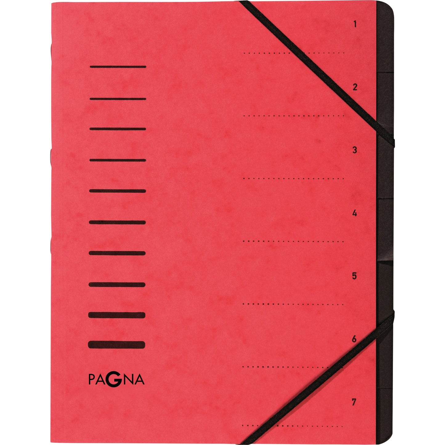 PAGNA Ordnungsmappe DIN A4 240g/m² Pressspankarton Farbe: rot Farbe des Fächerblocks: schwarz 7 Fächer