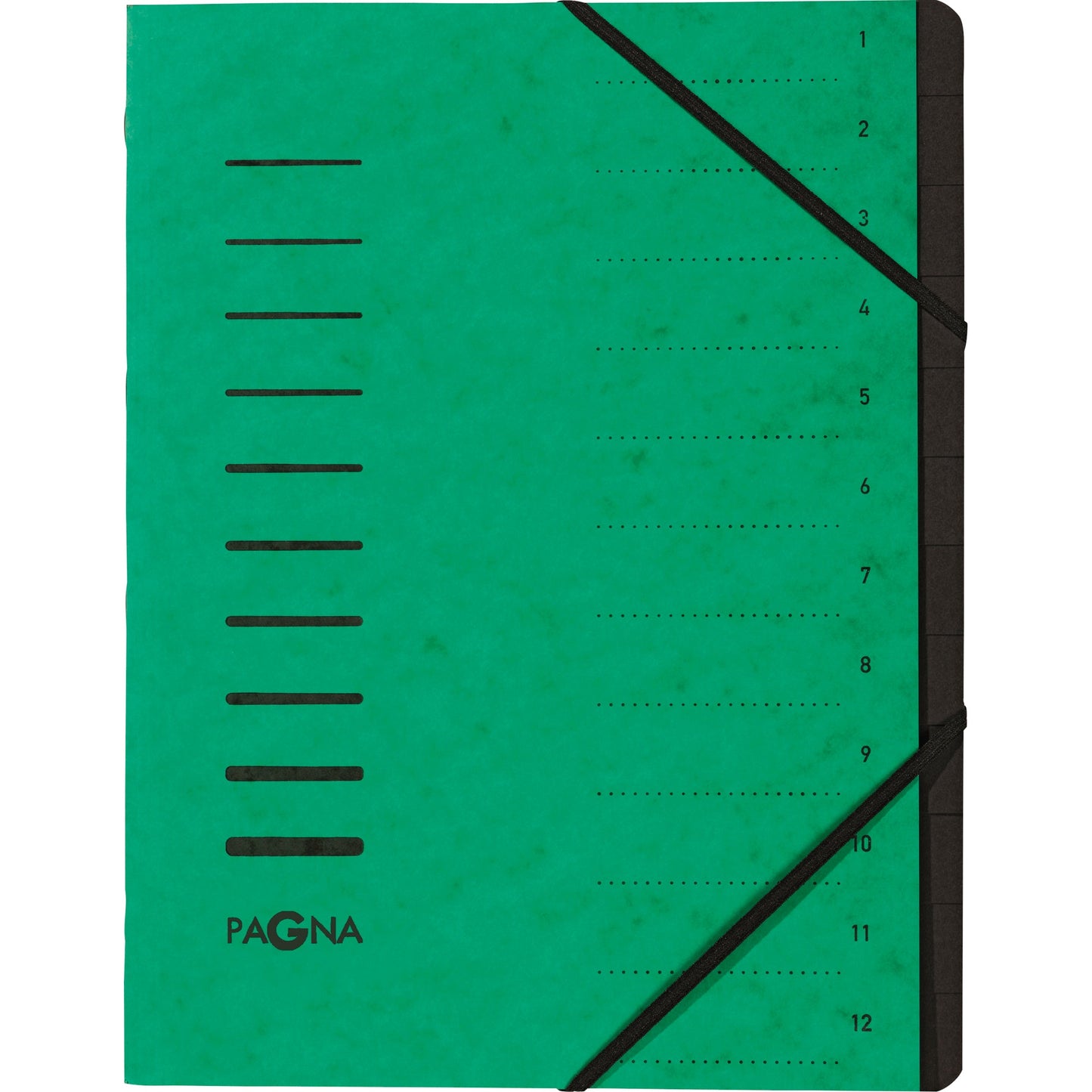 PAGNA Ordnungsmappe DIN A4 240g/m² Pressspankarton Farbe: grün Farbe des Fächerblocks: schwarz 12 Fächer