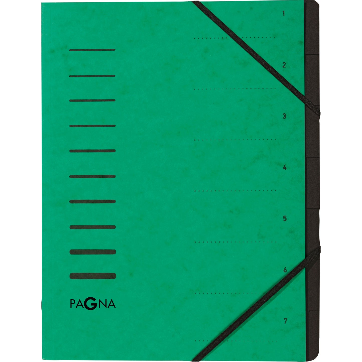 PAGNA Ordnungsmappe DIN A4 240g/m² Pressspankarton Farbe: grün Farbe des Fächerblocks: schwarz 7 Fächer