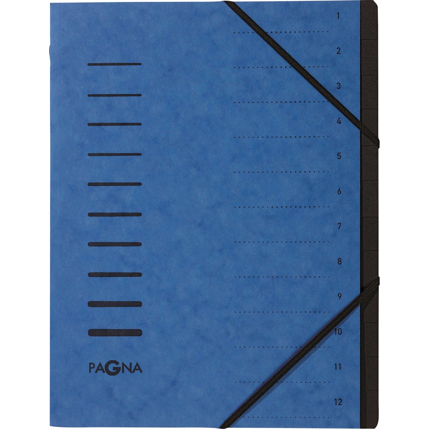 PAGNA Ordnungsmappe DIN A4 240g/m² Pressspankarton Farbe: blau Farbe des Fächerblocks: schwarz 12 Fächer