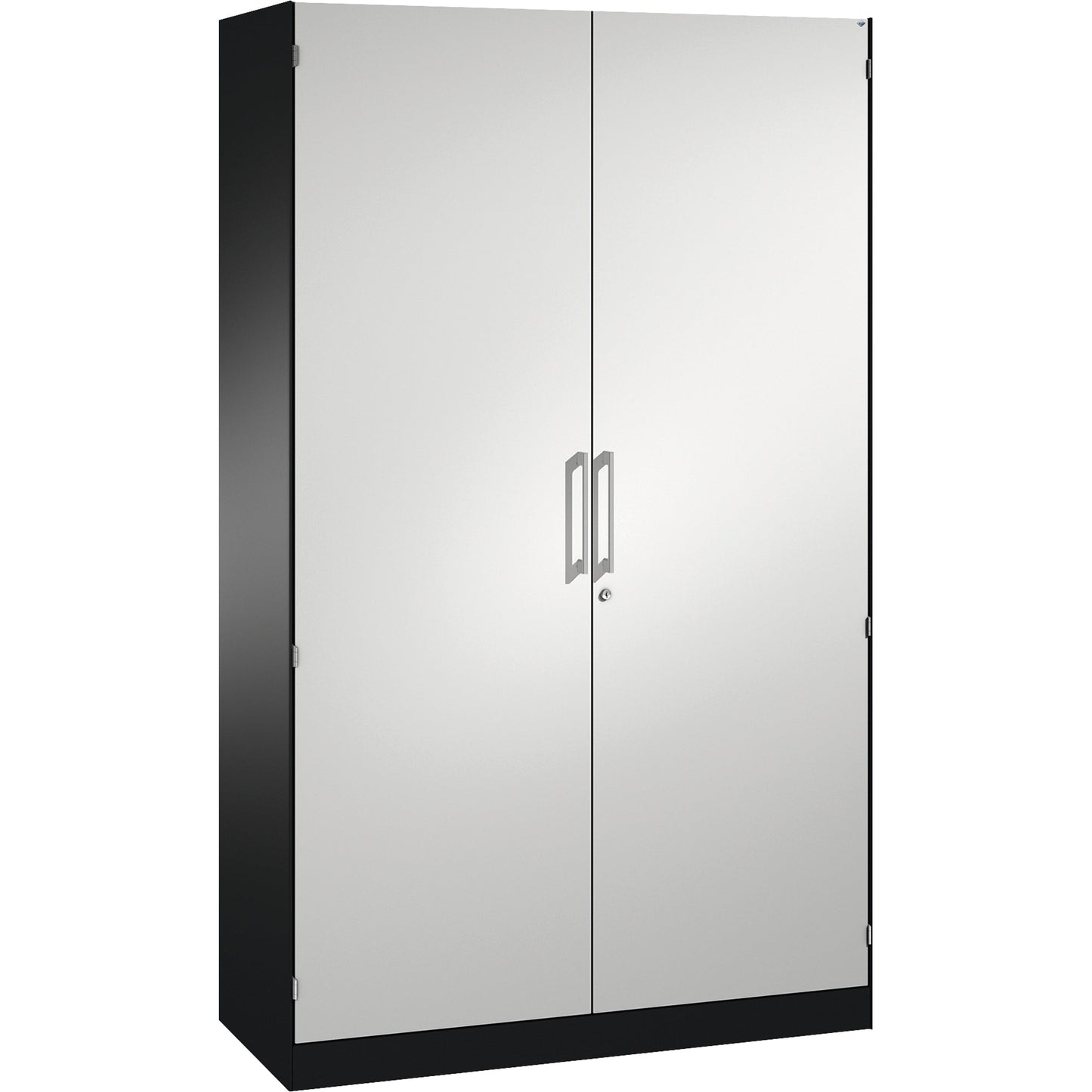 C+P Flügeltürenschrank Asisto 1.200 x 1.980 x 435 mm (B x H x T) 4 Fachböden Stahl Farbe der Front: lichtgrau Farbe des Korpus: schwarzgrau