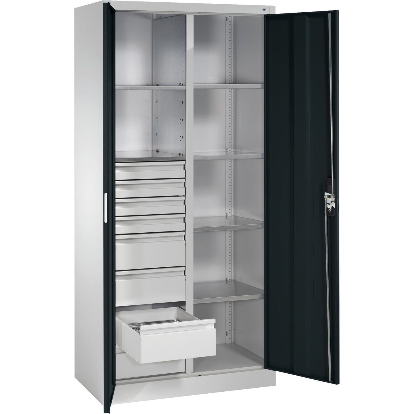 C+P Werkzeugschrank 930 x 1.950 x 500 mm (B x H x T) Stahl, lackiert Farbe der Front: schwarzgrau Farbe des Korpus: lichtgrau