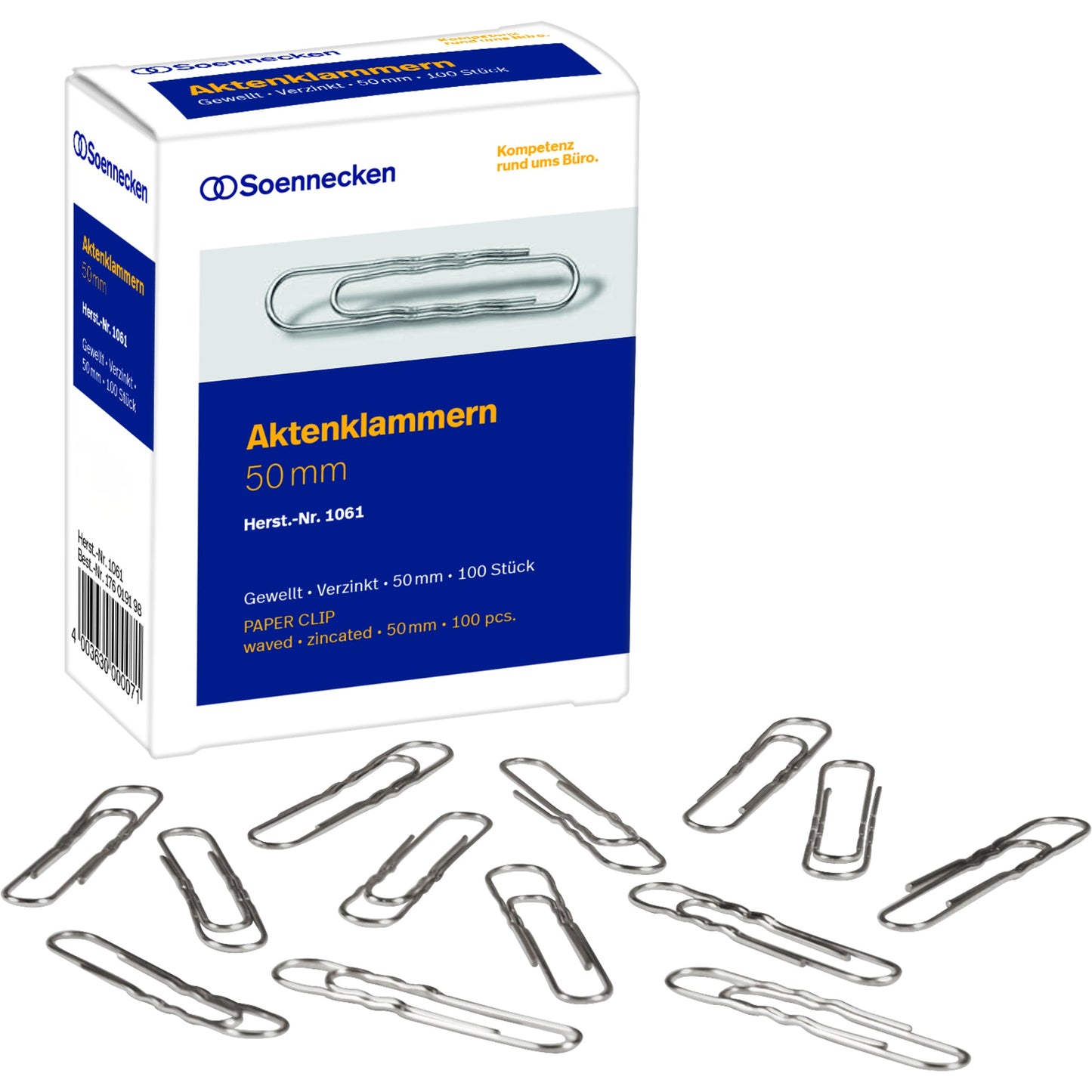 Soennecken Büroklammer gewellt, runde Form 50mm Metall, verzinkt silber 100 St./Pack.