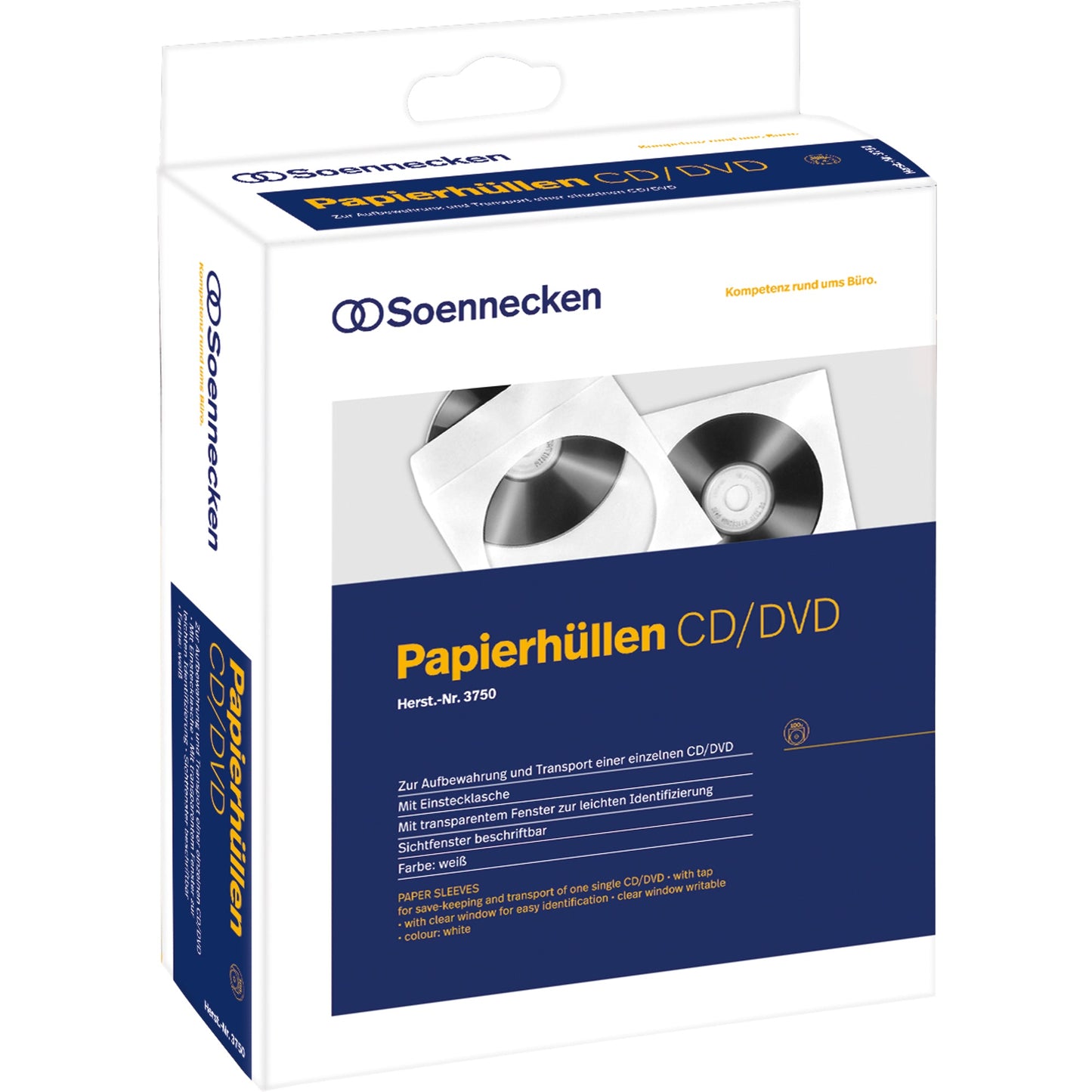 Soennecken CD/DVD Hülle 12,4 x 12,4 cm (B x H) Papier weiß 100 St./Pack.
