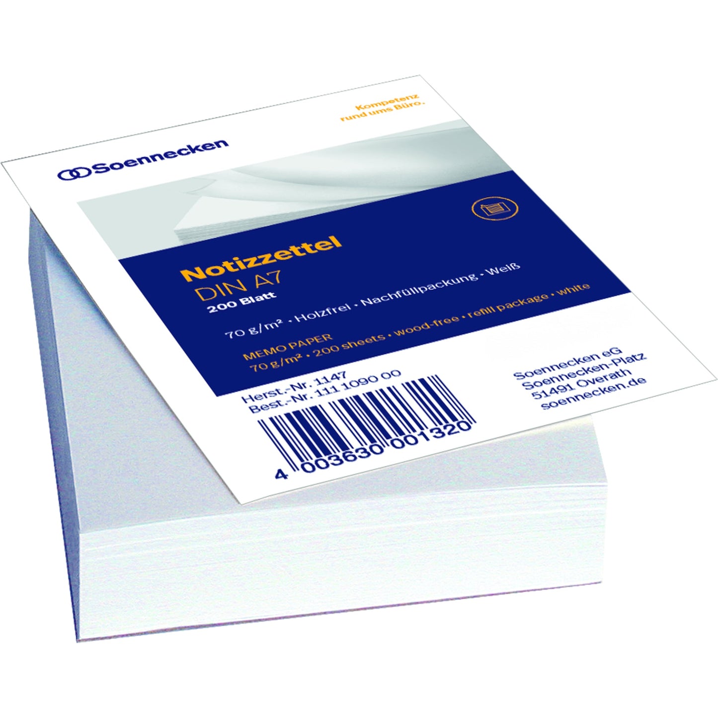 Soennecken Zettelboxeinlage DIN A7 70g/m² holzfrei weiß 200 Bl./Pack.