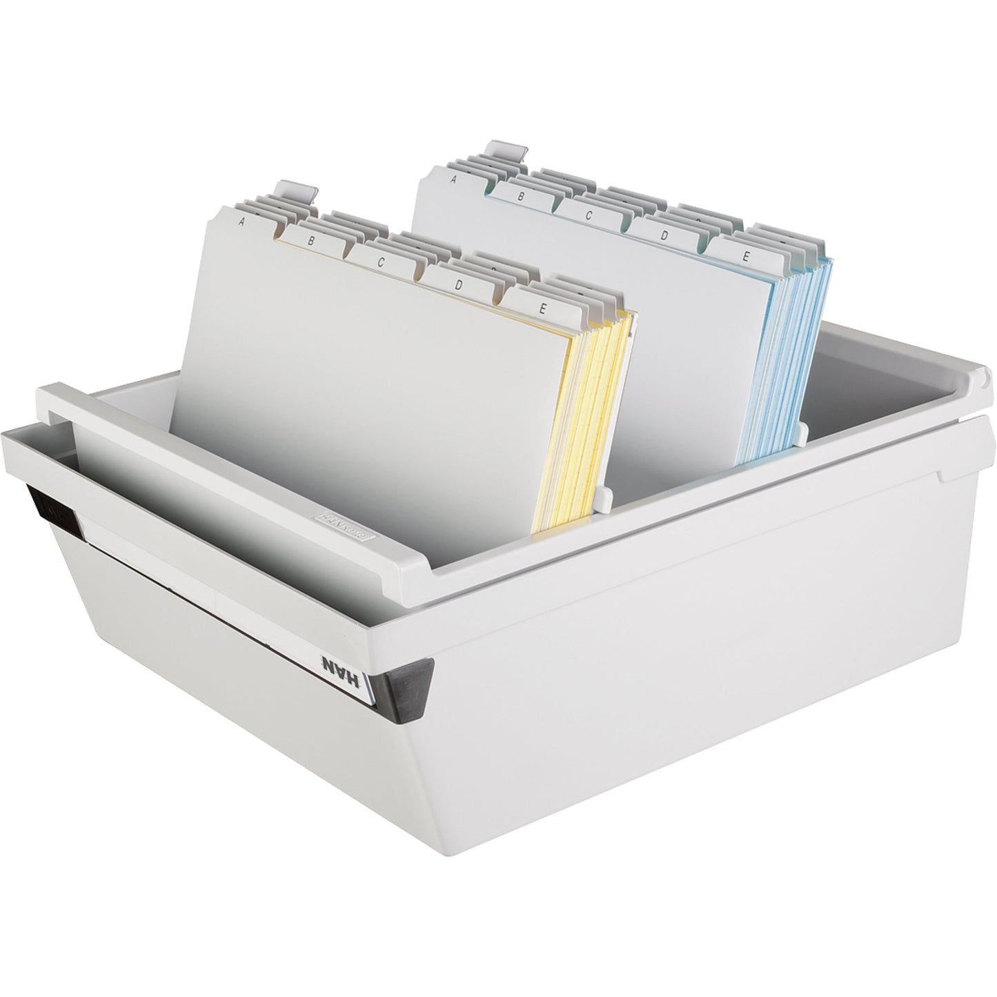 HAN Karteikasten 33 x 24,2 x 36,5 cm (B x H x T) DIN A4 quer 1.300 Karten Polystyrol lichtgrau 2 Stützplatten