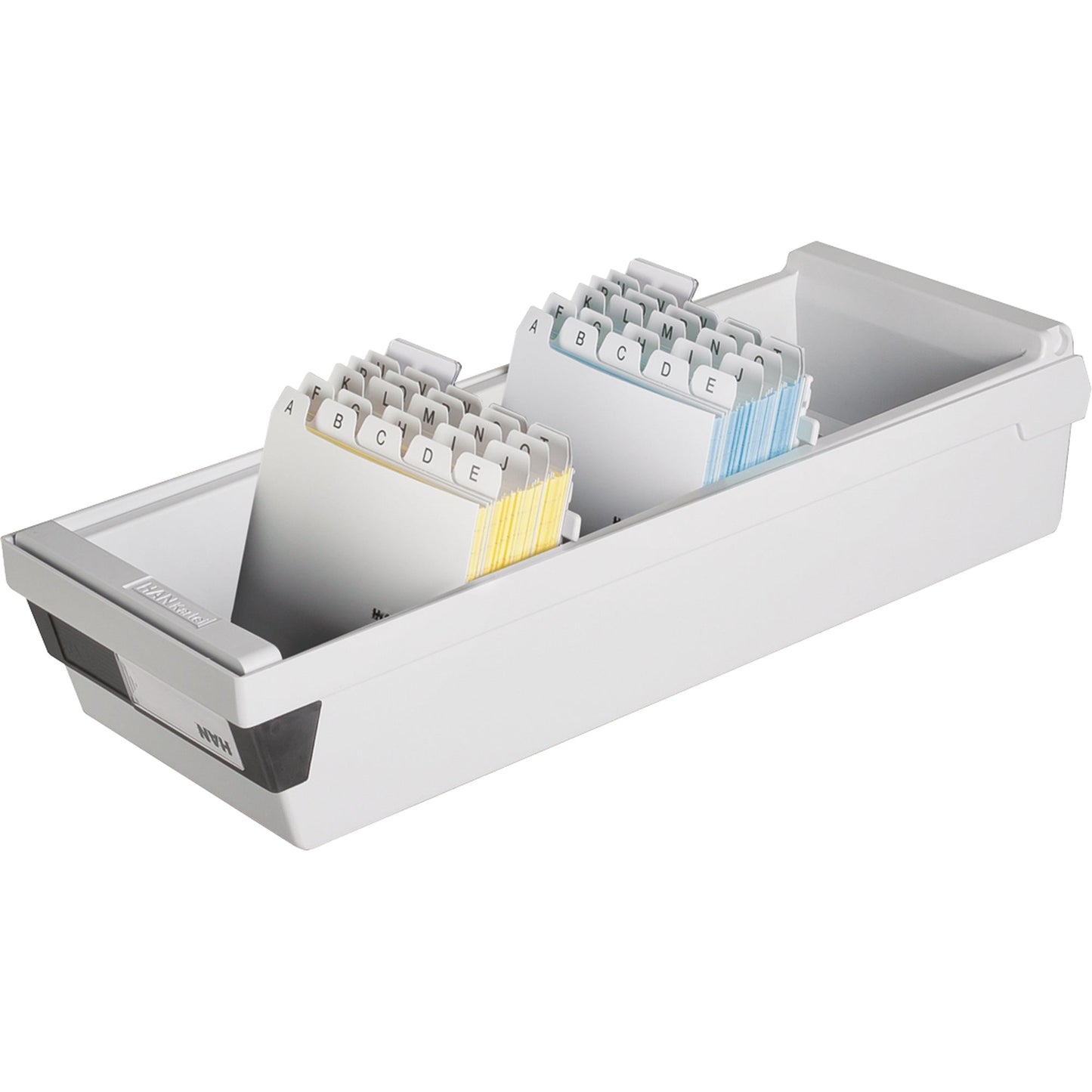 HAN Karteikasten 13,3 x 12,1 x 36 cm (B x H x T) DIN A7 quer 1.300 Karten Polystyrol lichtgrau 2 Stützplatten