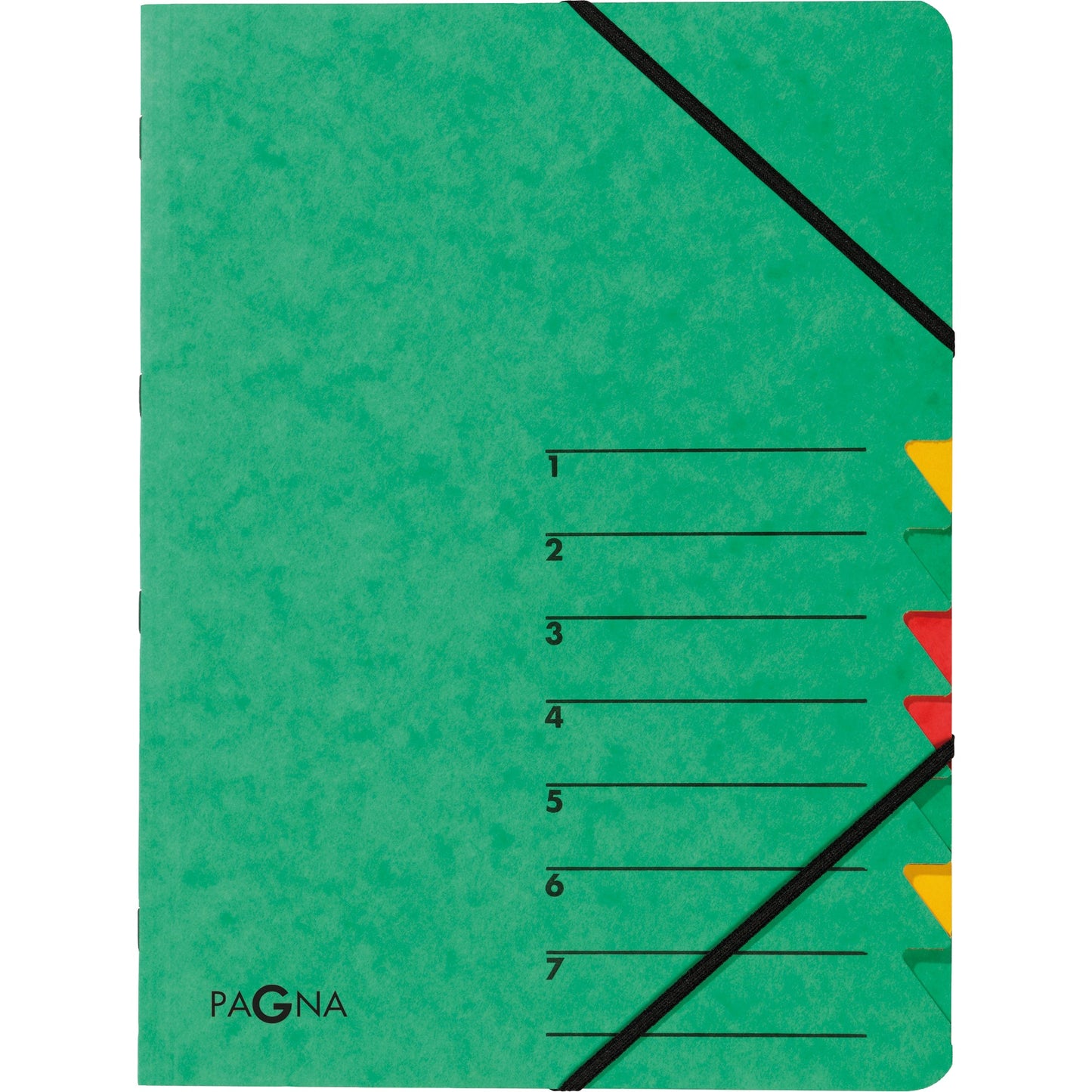 PAGNA Ordnungsmappe EASY DIN A4 225g/m² Pressspankarton Farbe: grün Farbe des Fächerblocks: mehrfarbig 7 Fächer