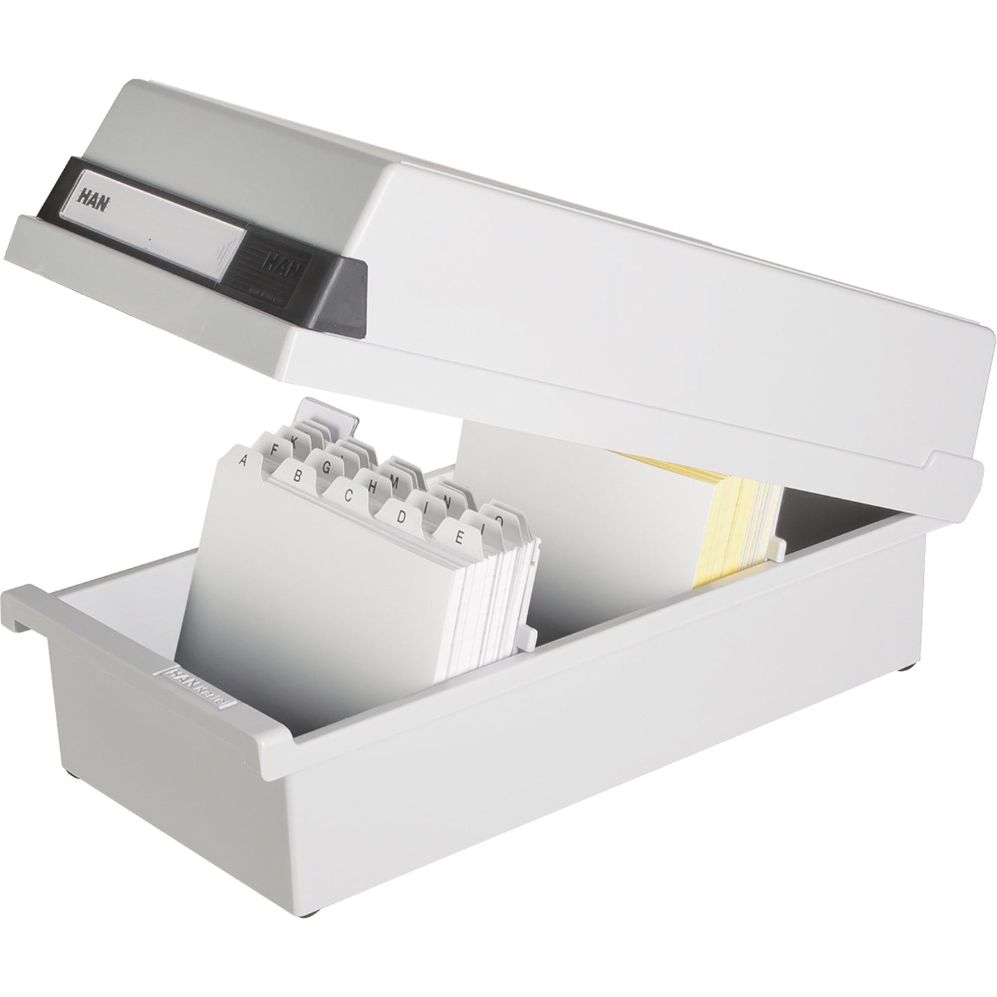 HAN Karteikasten 17,7 x 14 x 36 cm (B x H x T) DIN A6 quer 1.300 Karten Polystyrol lichtgrau 2 Stützplatten