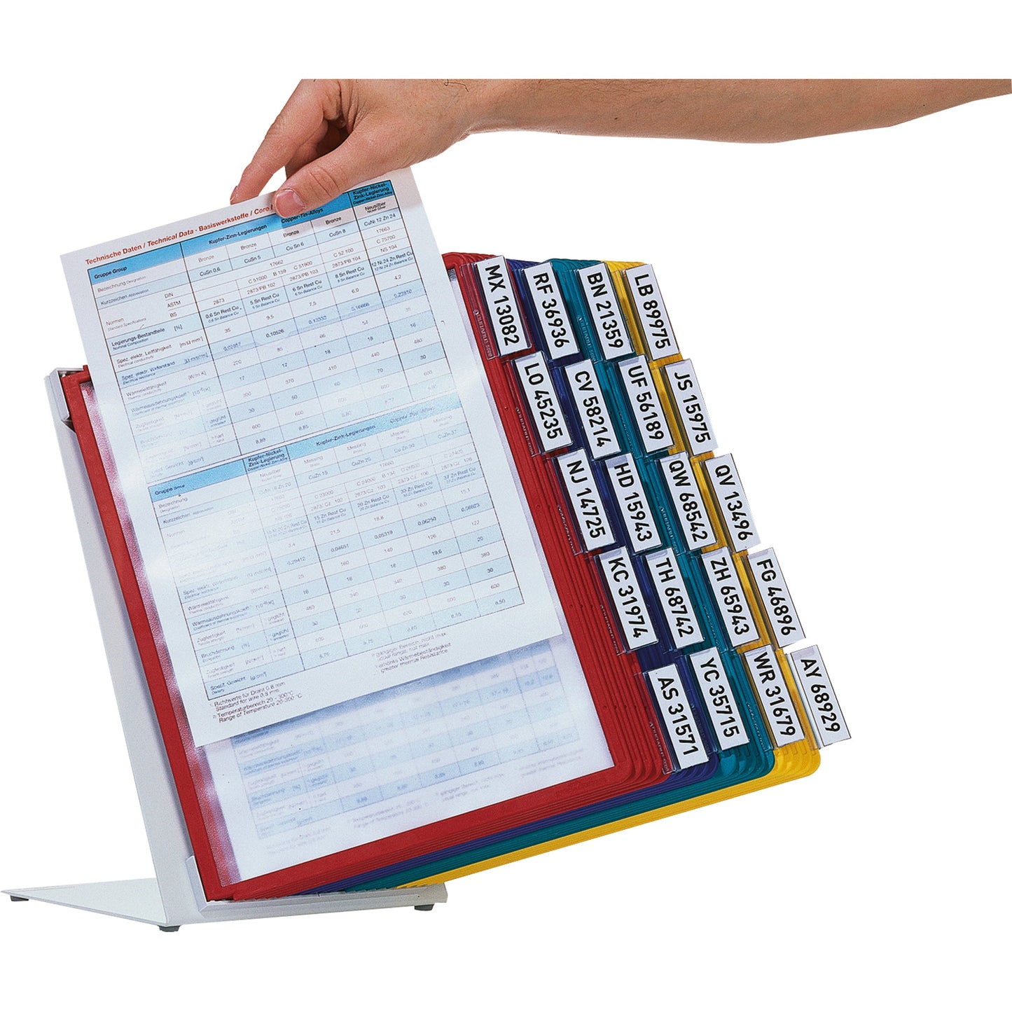 DURABLE Sichttafelständer VARIO® TABLE 20 46 x 40,5 x 37 cm (B x H x T) Stahl/Polyurethan/Polyamid/Polypropylen/PVC Anzahl der mitgelieferten Sichttafeln: 20 Sichttafeln je 5 x dunkelblau, gelb, grün, rot