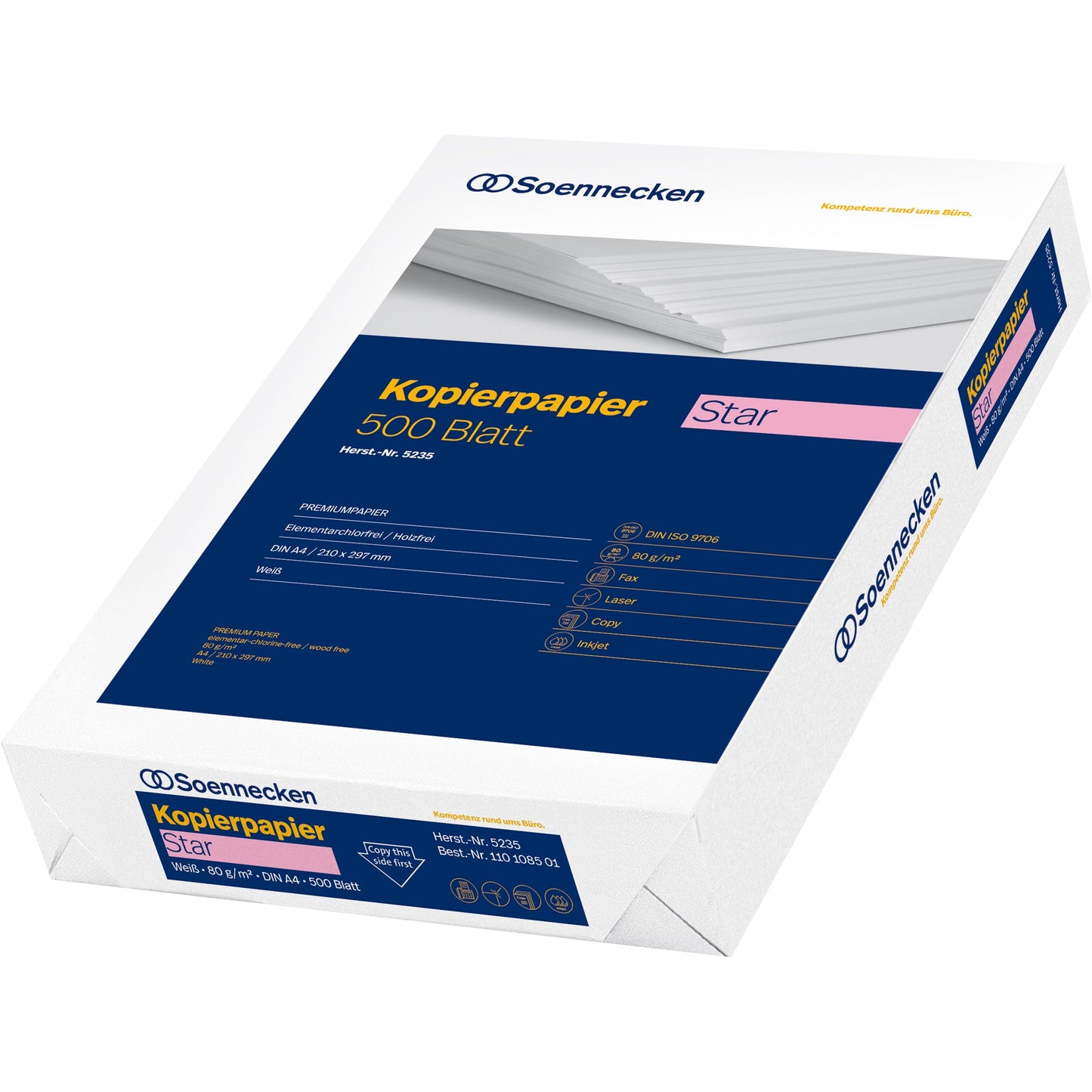 Soennecken Kopierpapier Star DIN A4 80g/m² elementar chlorfrei gebleicht hochweiß 500 Bl./Pack.