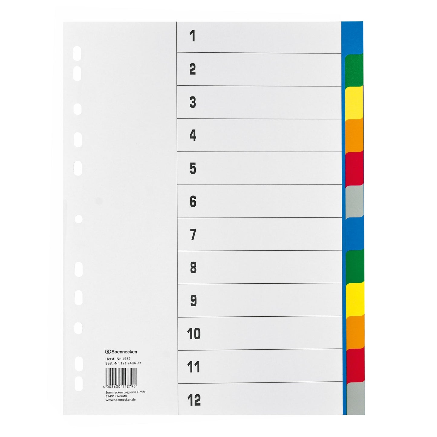 Soennecken Ordnerregister DIN A4 blanko Polypropylen mehrfarbig 12 Registerblätter
