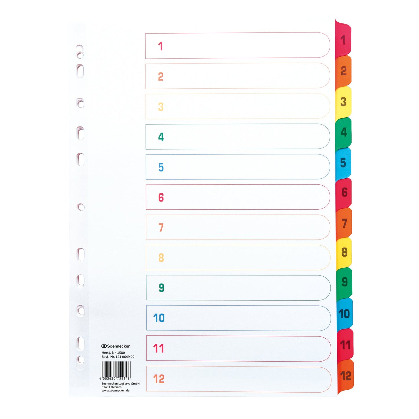 Soennecken Zahlenregister DIN A4 170g/m² 1-12 Karton mehrfarbig