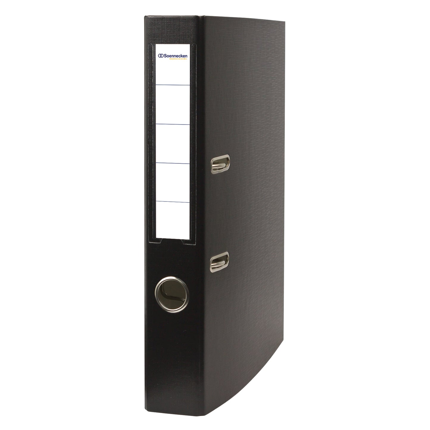 Soennecken Ordner 50mm DIN A4 Rückenschild: einsteckbar mit Schlitzen Werkstoff: Karton Material außen: Polypropylen Material innen: Papier schwarz