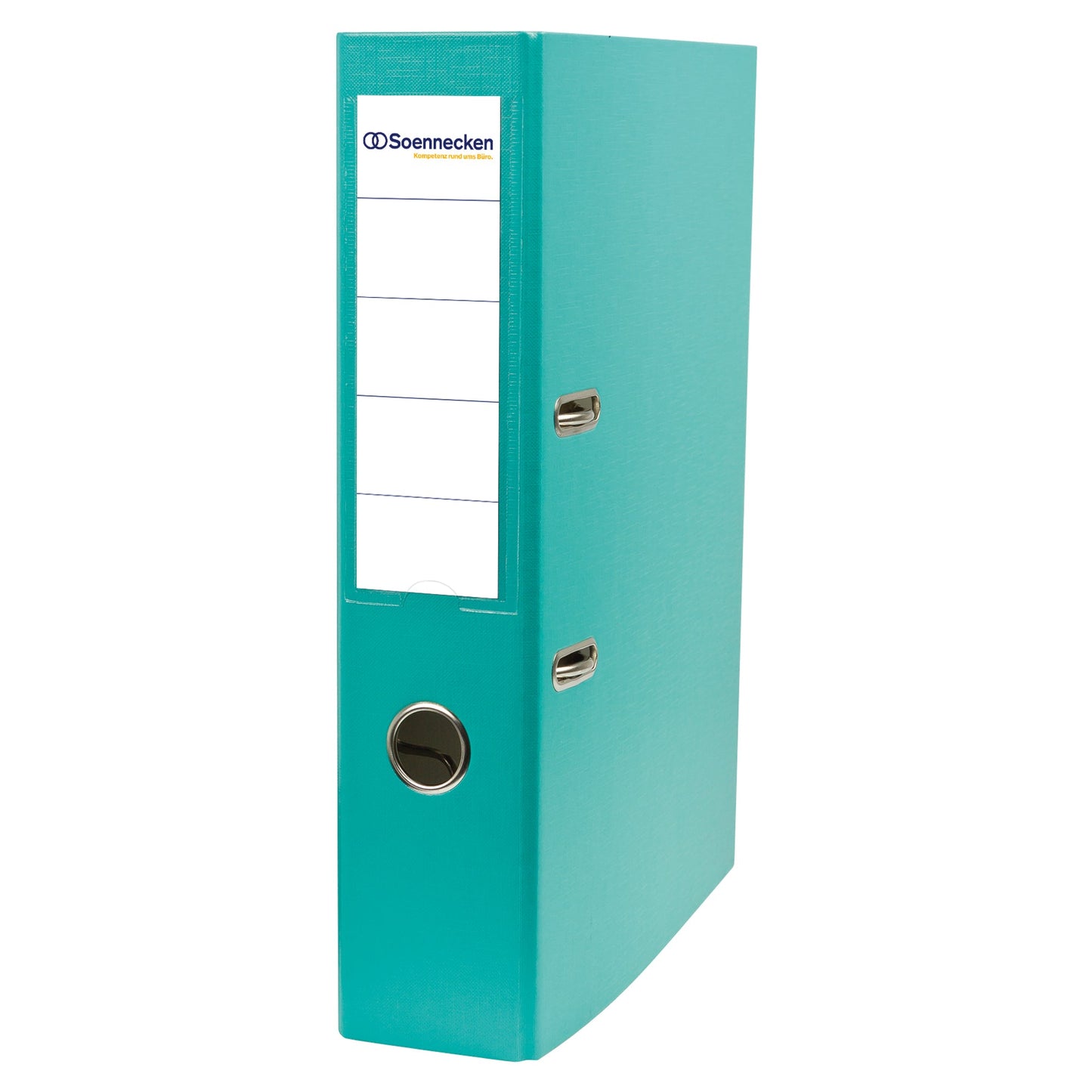 Soennecken Ordner 70mm DIN A4 Rückenschild: einsteckbar mit Schlitzen Werkstoff: Karton Material außen: Polypropylen Material innen: Papier türkis