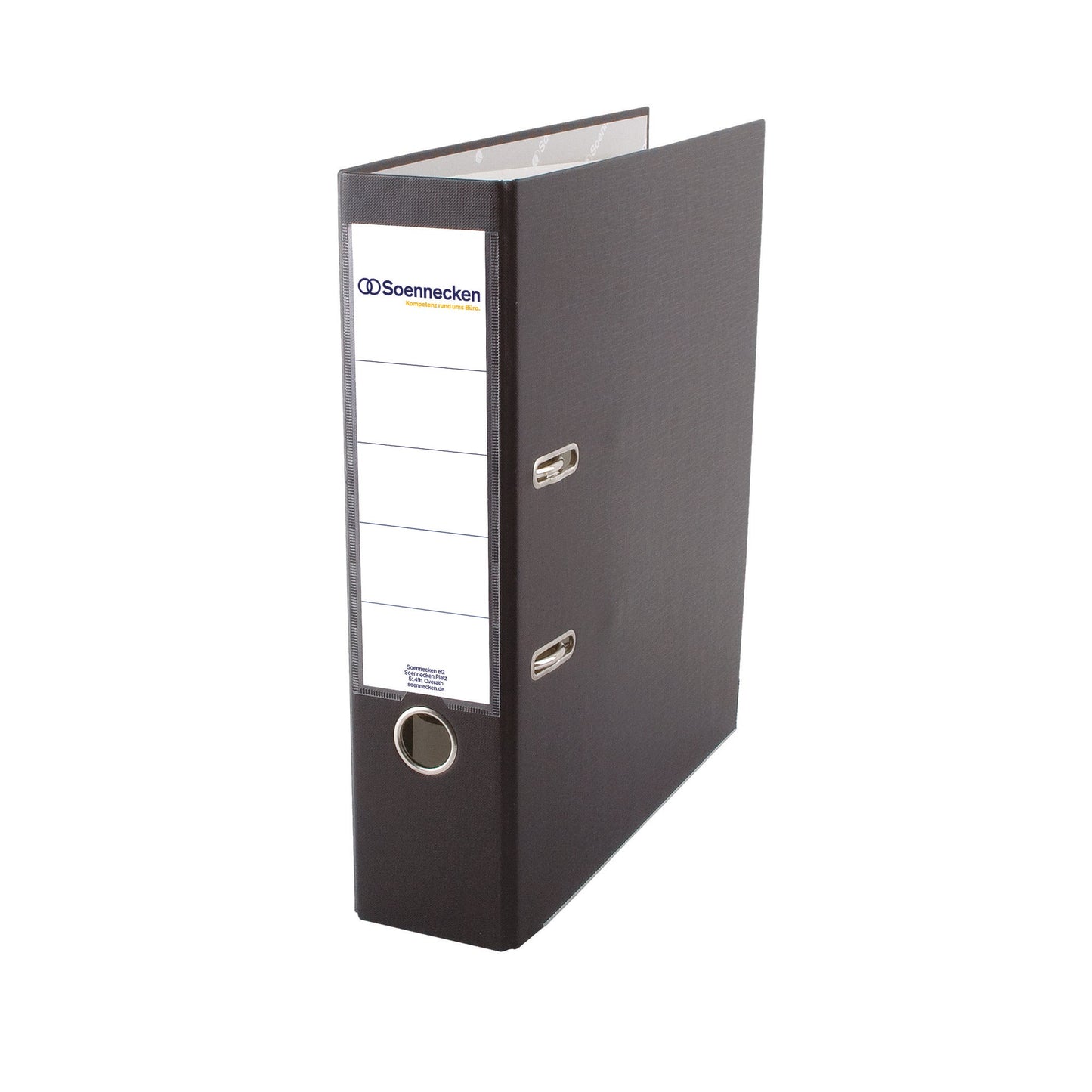 Soennecken Ordner 80mm DIN A4 Rückenschild: einsteckbar mit Schlitzen Werkstoff: Polypropylen Material außen: Polypropylen Material innen: Papier schwarz
