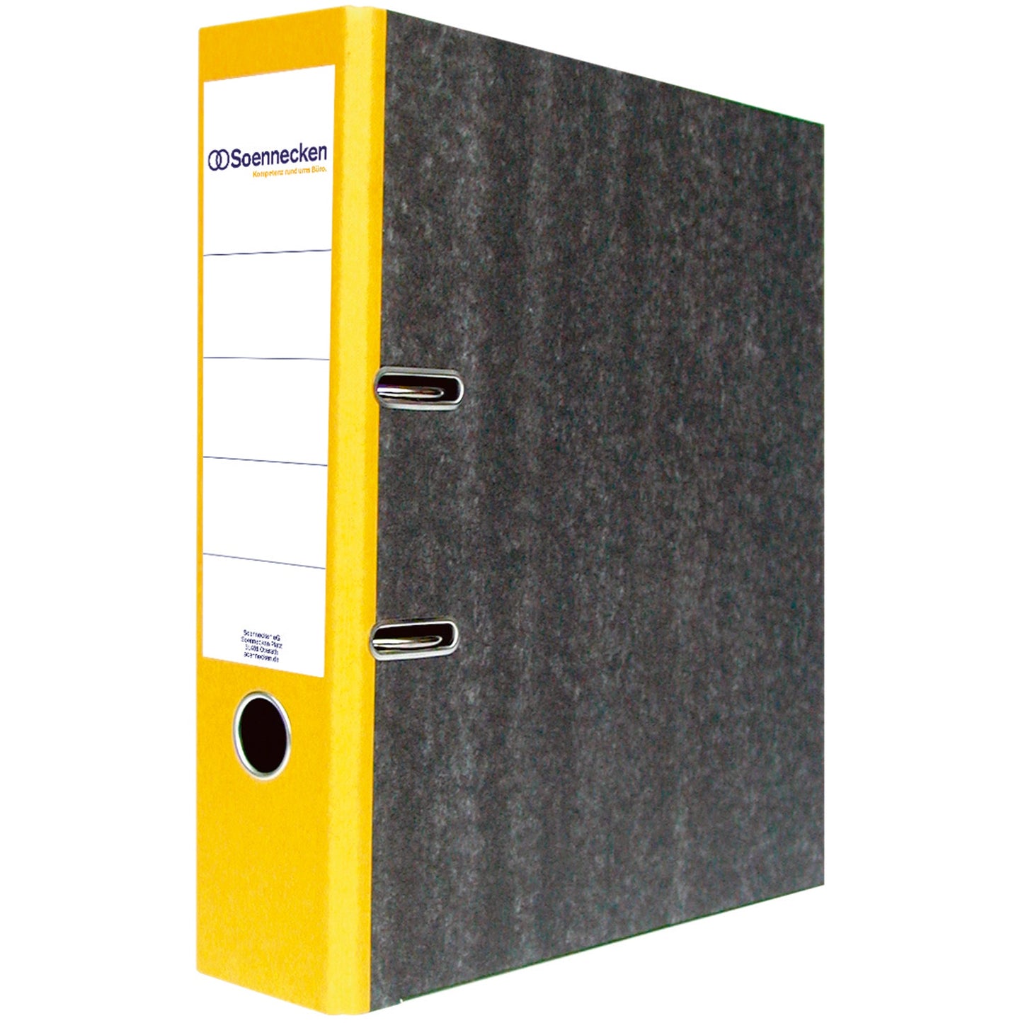 Soennecken Ordner 80mm DIN A4 Rückenschild: geklebt mit Schlitzen Werkstoff: Pappe Material außen: Papier Material innen: Papier gelb