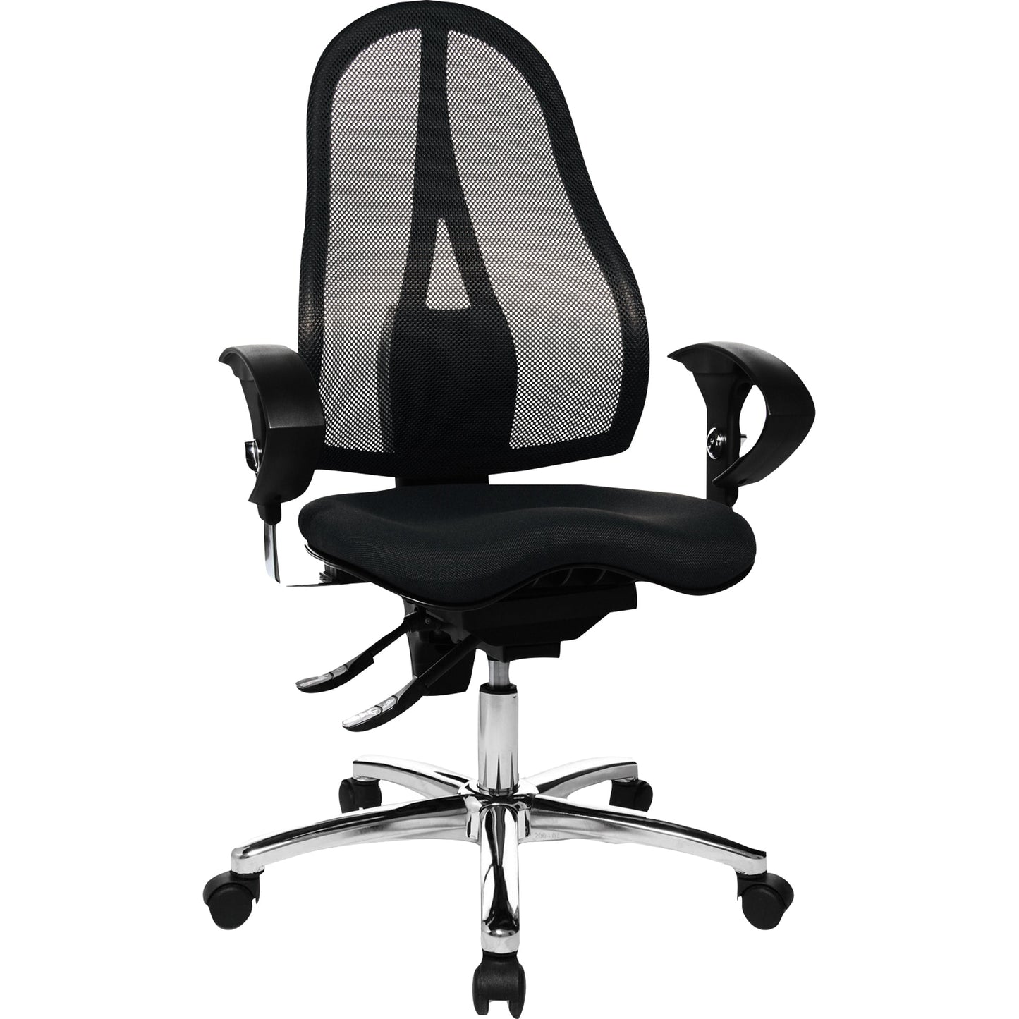 TOPSTAR Bürodrehstuhl Sitness® 15 46-56cm Permanentkontaktmechanik Rolle hart gebremst (für Teppichboden) optionales Zubehör: Rolle weich gebremst (für Hartboden) 6991 Stahl, verchromt schwarz