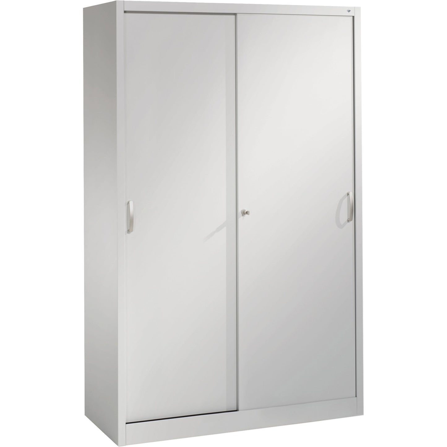 C+P Schiebetürenschrank Acurado 1.200 x 1.950 x 500 mm (B x H x T) 4 Fachböden Stahl, lackiert Farbe der Front: weißaluminium Farbe des Korpus: weißaluminium