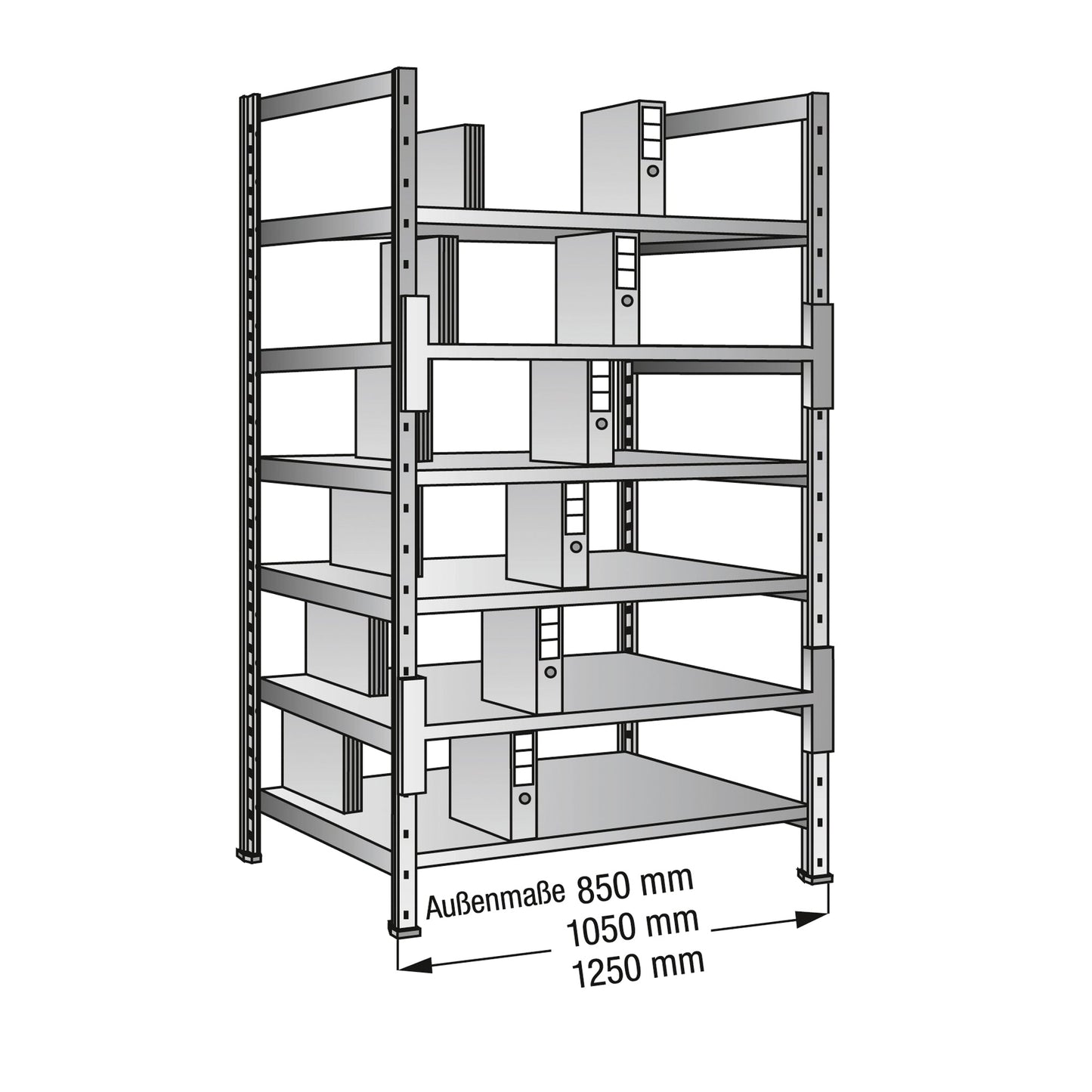 SCHOLZ Grundregal 1.200 x 2.280 x 600 mm (B x H x T) 6 Fachböden 120kg inkl. Stabilisatoren Stahl silber
