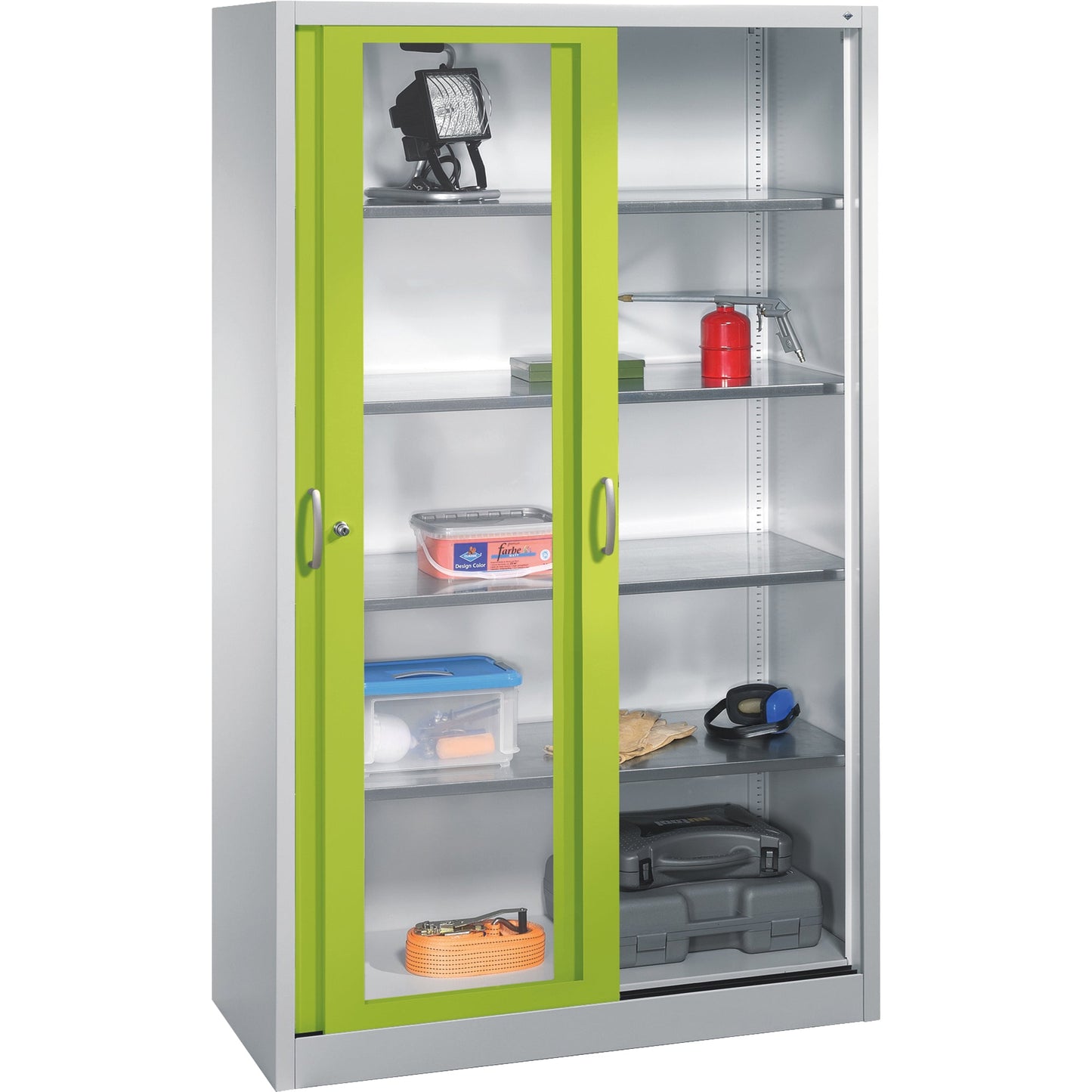 C+P Werkzeugschrank Acurado 1.200 x 1.950 x 500 mm (B x H x T) Stahl, lackiert Farbe der Front: clowngrün Farbe des Korpus: lichtgrau