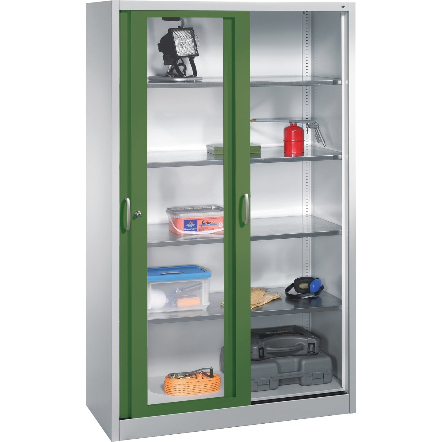 C+P Werkzeugschrank Acurado 1.200 x 1.950 x 500 mm (B x H x T) Stahl, lackiert Farbe der Front: resedagrün Farbe des Korpus: lichtgrau