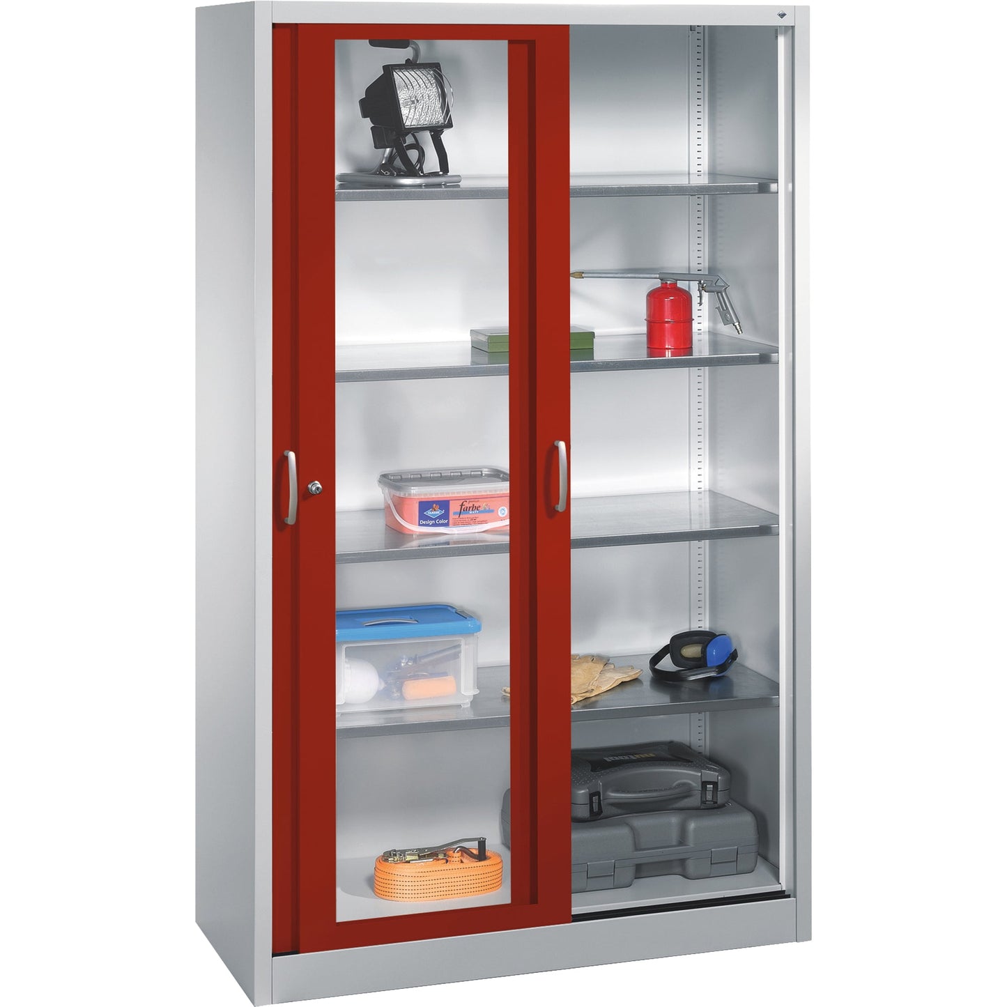 C+P Werkzeugschrank Acurado 1.200 x 1.950 x 500 mm (B x H x T) Stahl, lackiert Farbe der Front: rubinrot Farbe des Korpus: lichtgrau