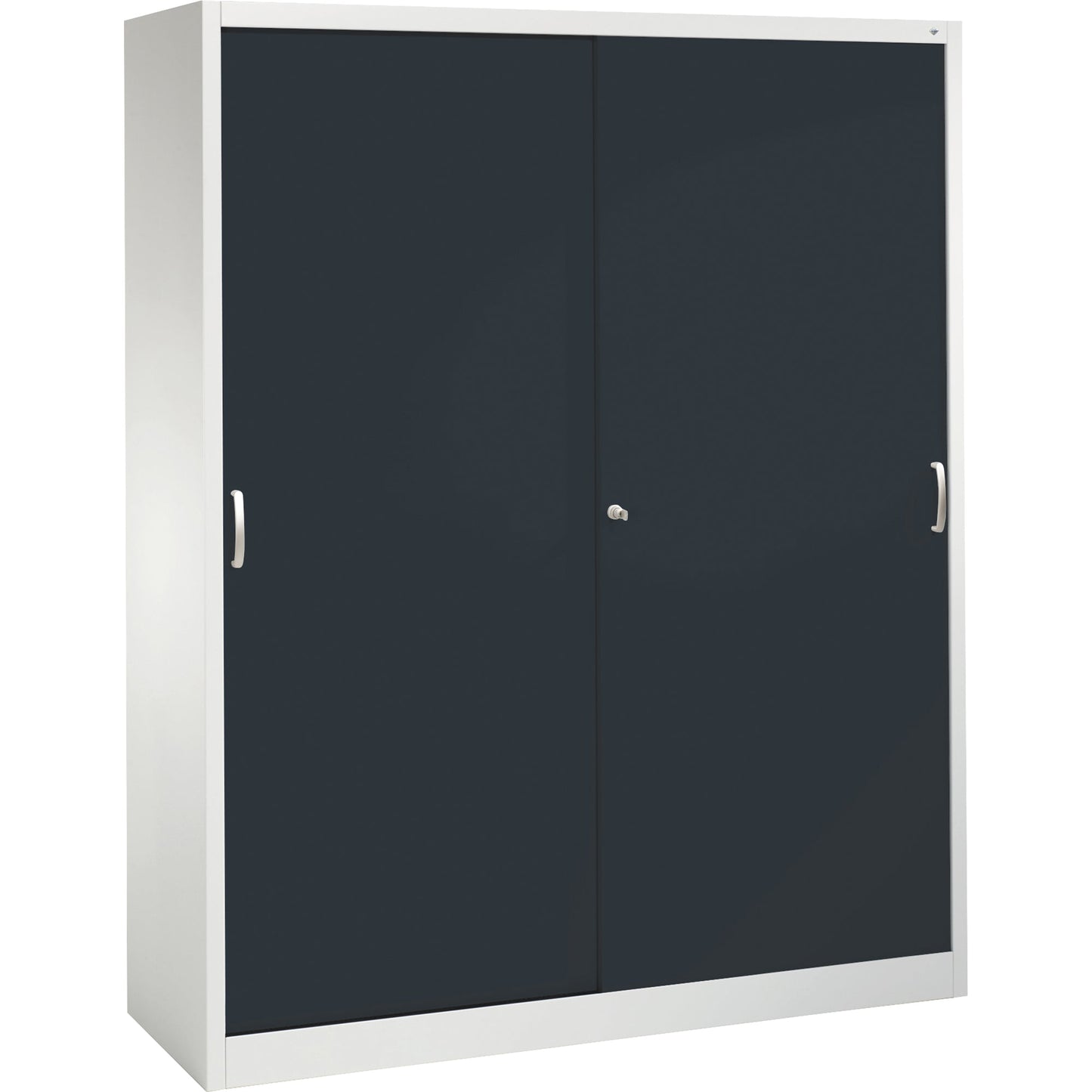 C+P Schiebetürenschrank Acurado 1.600 x 1.950 x 500 mm (B x H x T) 8 Fachböden Stahl, lackiert Farbe der Front: schwarzgrau Farbe des Korpus: lichtgrau