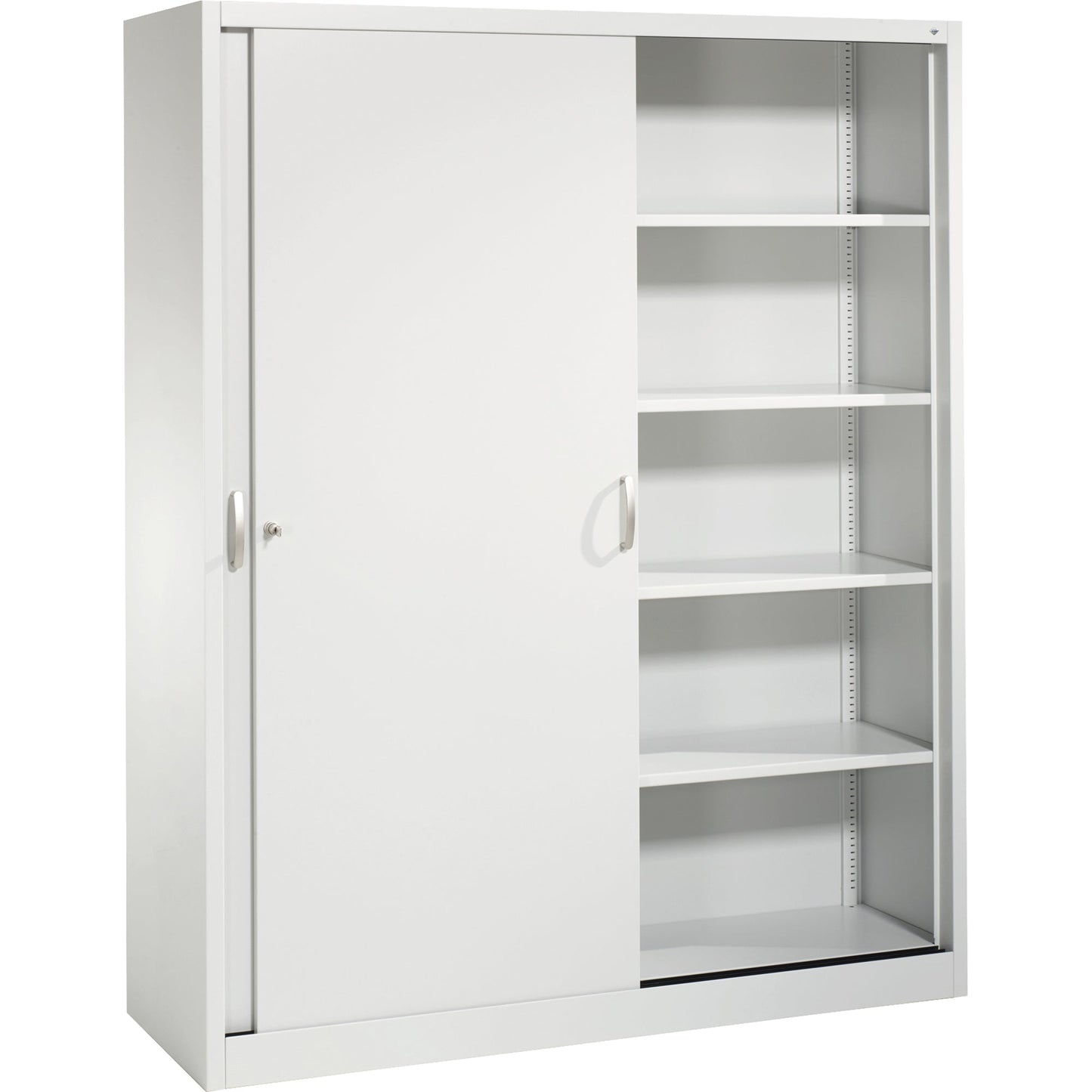 C+P Schiebetürenschrank Acurado 1.600 x 1.950 x 500 mm (B x H x T) 8 Fachböden Stahl, lackiert Farbe der Front: lichtgrau Farbe des Korpus: lichtgrau