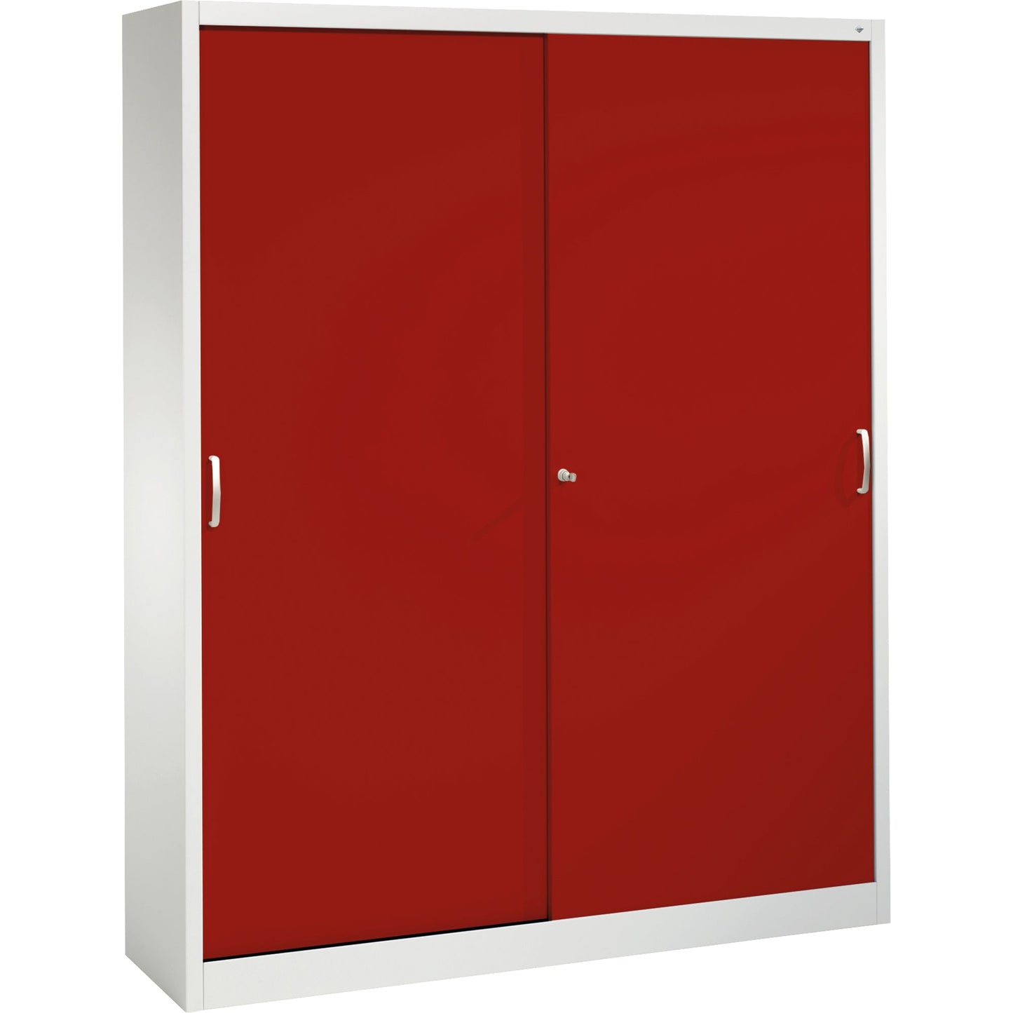 C+P Schiebetürenschrank Acurado 1.600 x 1.950 x 400 mm (B x H x T) 8 Fachböden Stahl, lackiert Farbe der Front: rubinrot Farbe des Korpus: lichtgrau