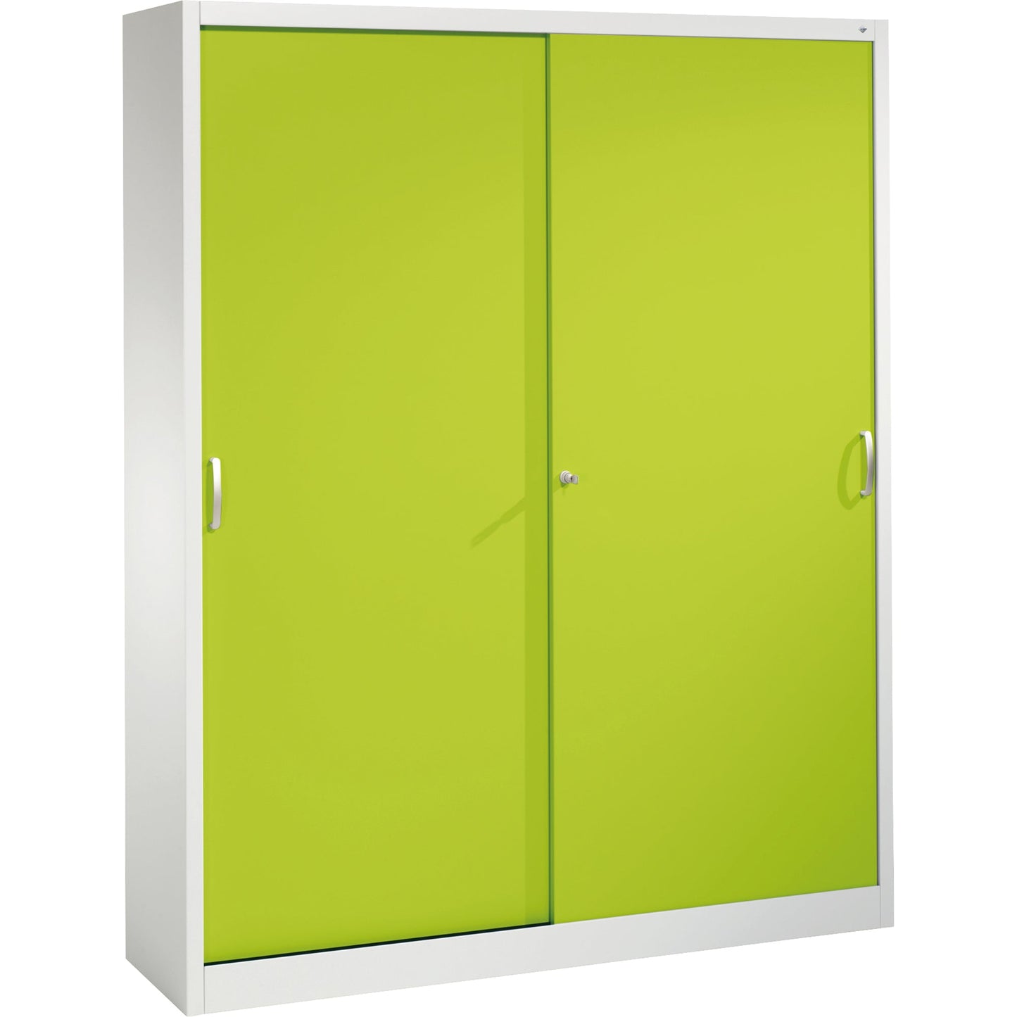 C+P Schiebetürenschrank Acurado 1.600 x 1.950 x 400 mm (B x H x T) 8 Fachböden Stahl, lackiert Farbe der Front: clowngrün Farbe des Korpus: lichtgrau