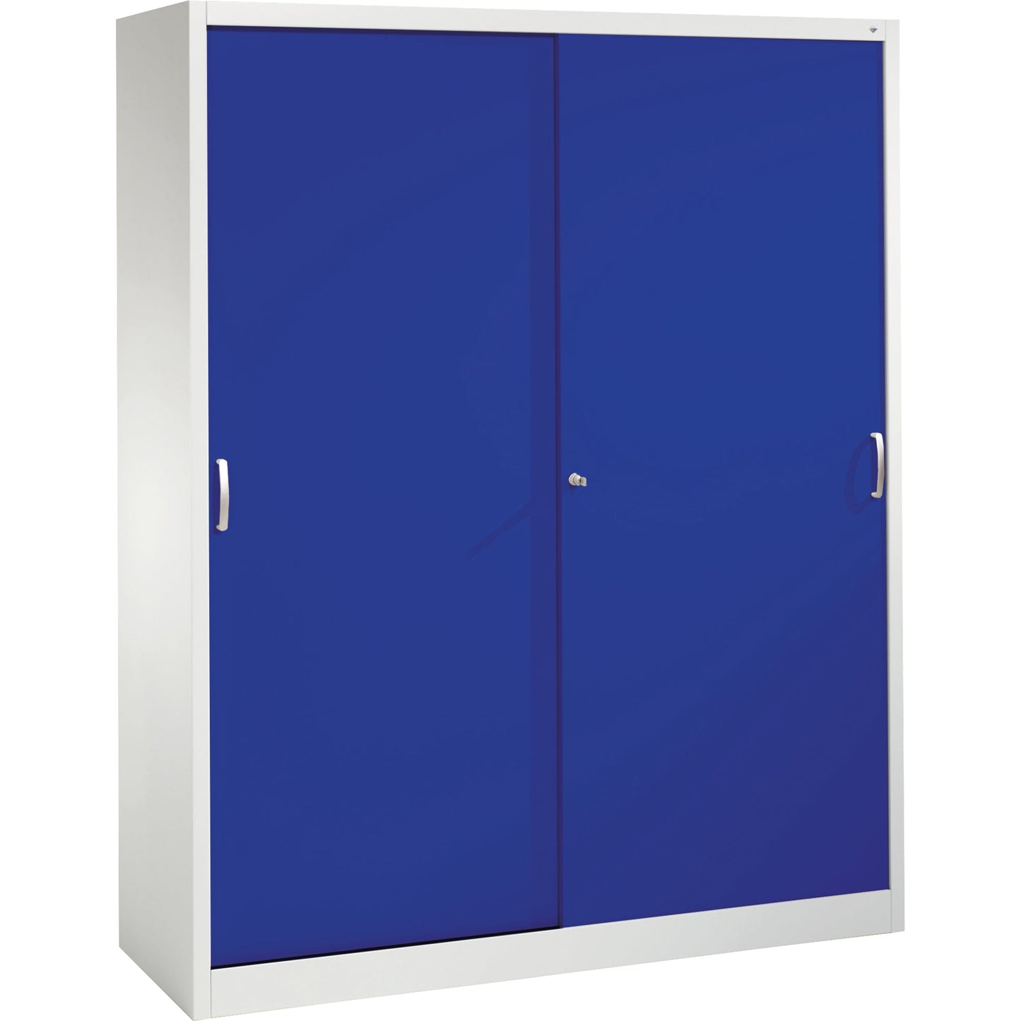C+P Schiebetürenschrank Acurado 1.600 x 1.950 x 500 mm (B x H x T) 8 Fachböden Stahl, lackiert Farbe der Front: lapisblau Farbe des Korpus: lichtgrau