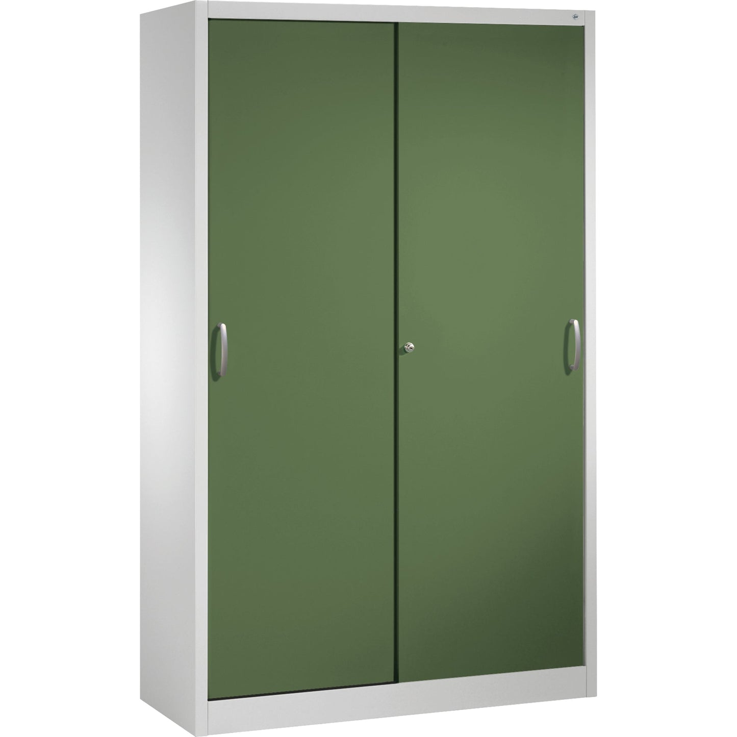 C+P Schiebetürenschrank Acurado 1.200 x 1.950 x 500 mm (B x H x T) 4 Fachböden Stahl, lackiert Farbe der Front: resedagrün Farbe des Korpus: lichtgrau