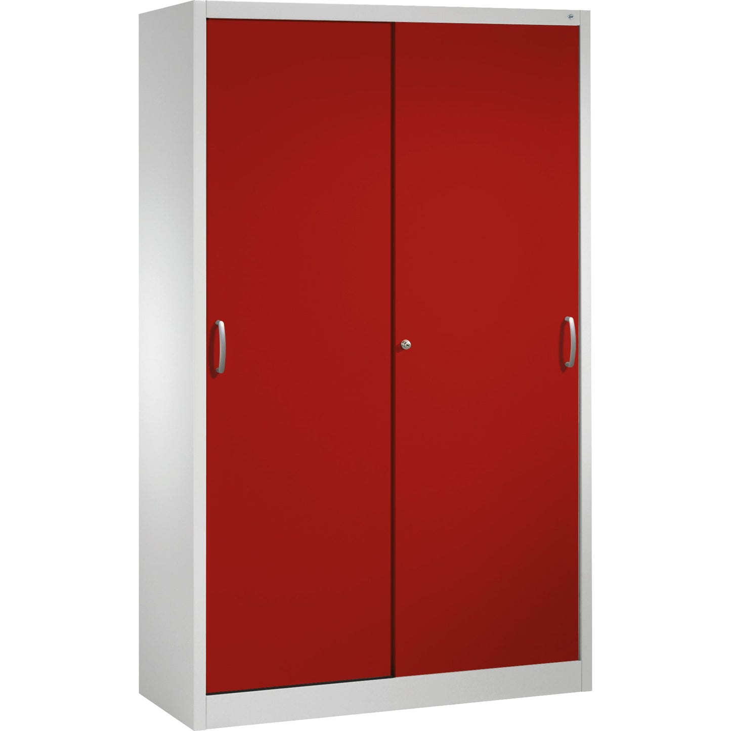 C+P Schiebetürenschrank Acurado 1.200 x 1.950 x 500 mm (B x H x T) 4 Fachböden Stahl, lackiert Farbe der Front: rubinrot Farbe des Korpus: lichtgrau