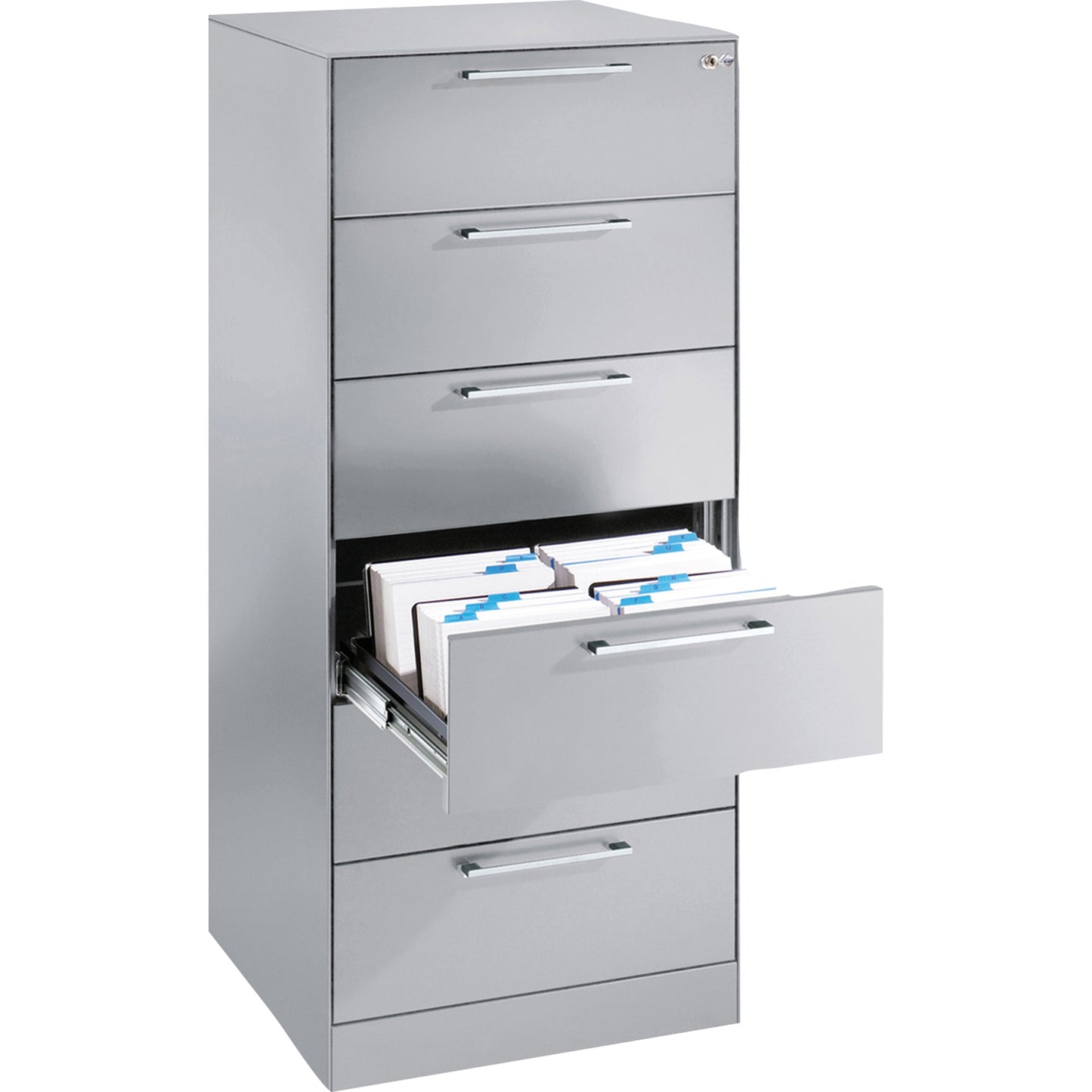 C+P Karteischrank Asisto 562 x 1.298 x 600 mm (B x H x T) 6 Schubladen Stahl, lackiert weißaluminium