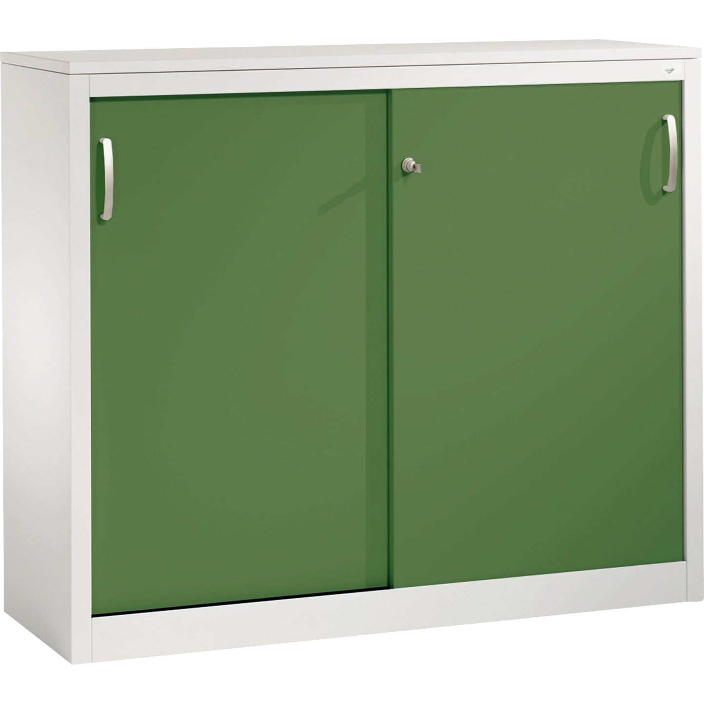 C+P Schiebetürenschrank Acurado 1.200 x 1.000 x 400 mm (B x H x T) 2 Fachböden Stahl, lackiert Farbe der Front: resedagrün Farbe des Korpus: lichtgrau
