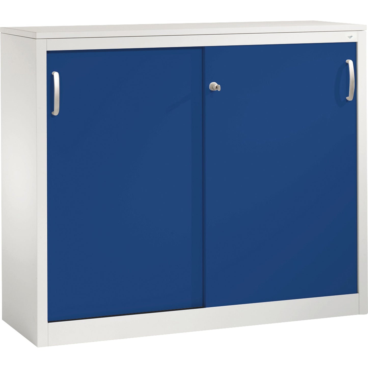 C+P Schiebetürenschrank Acurado 1.200 x 1.000 x 400 mm (B x H x T) 2 Fachböden Stahl, lackiert Farbe der Front: enzianblau Farbe des Korpus: lichtgrau