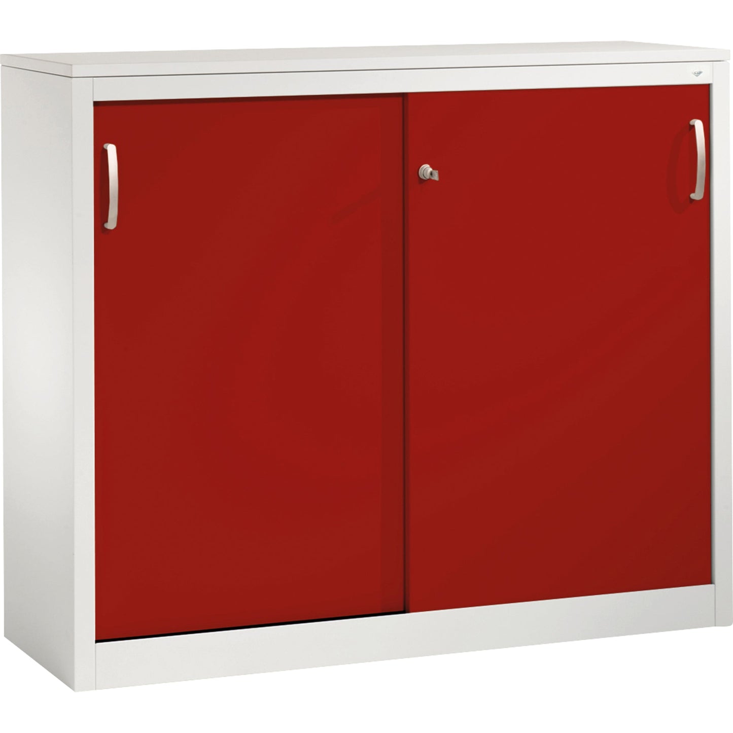 C+P Schiebetürenschrank Acurado 1.200 x 1.000 x 400 mm (B x H x T) 2 Fachböden Stahl, lackiert Farbe der Front: rubinrot Farbe des Korpus: lichtgrau