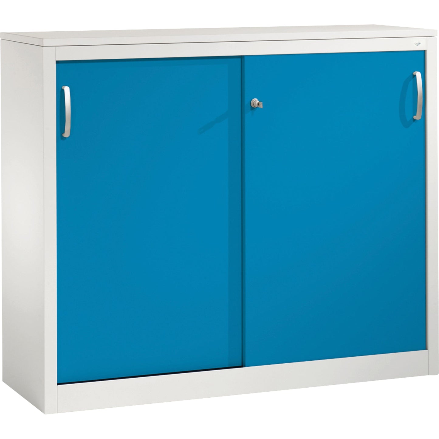 C+P Schiebetürenschrank Acurado 1.200 x 1.000 x 400 mm (B x H x T) 2 Fachböden Stahl, lackiert Farbe der Front: lichtblau Farbe des Korpus: lichtgrau