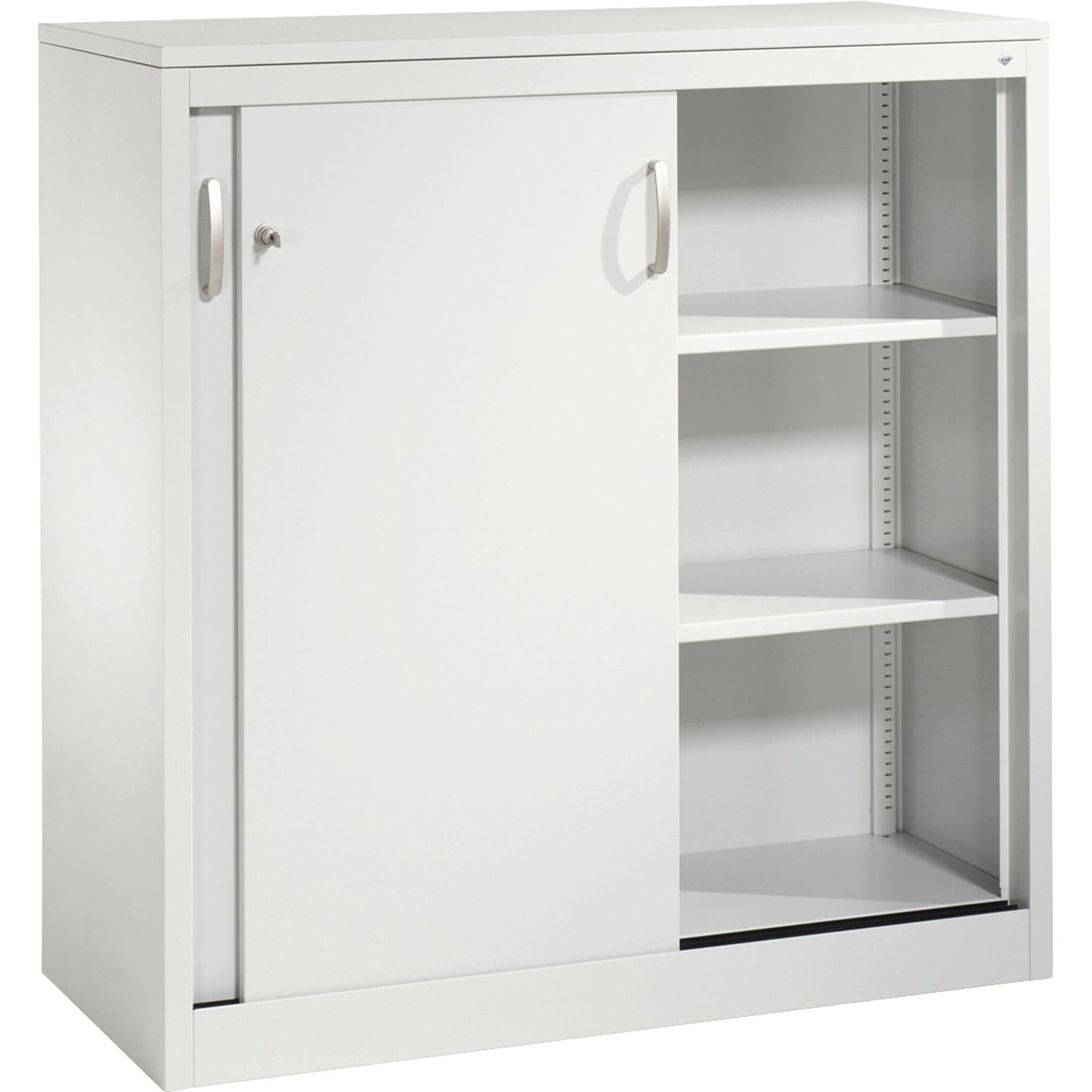 C+P Schiebetürenschrank Acurado 1.200 x 1.200 x 500 mm (B x H x T) 2 Fachböden Stahl, lackiert Farbe der Front: lichtgrau Farbe des Korpus: lichtgrau