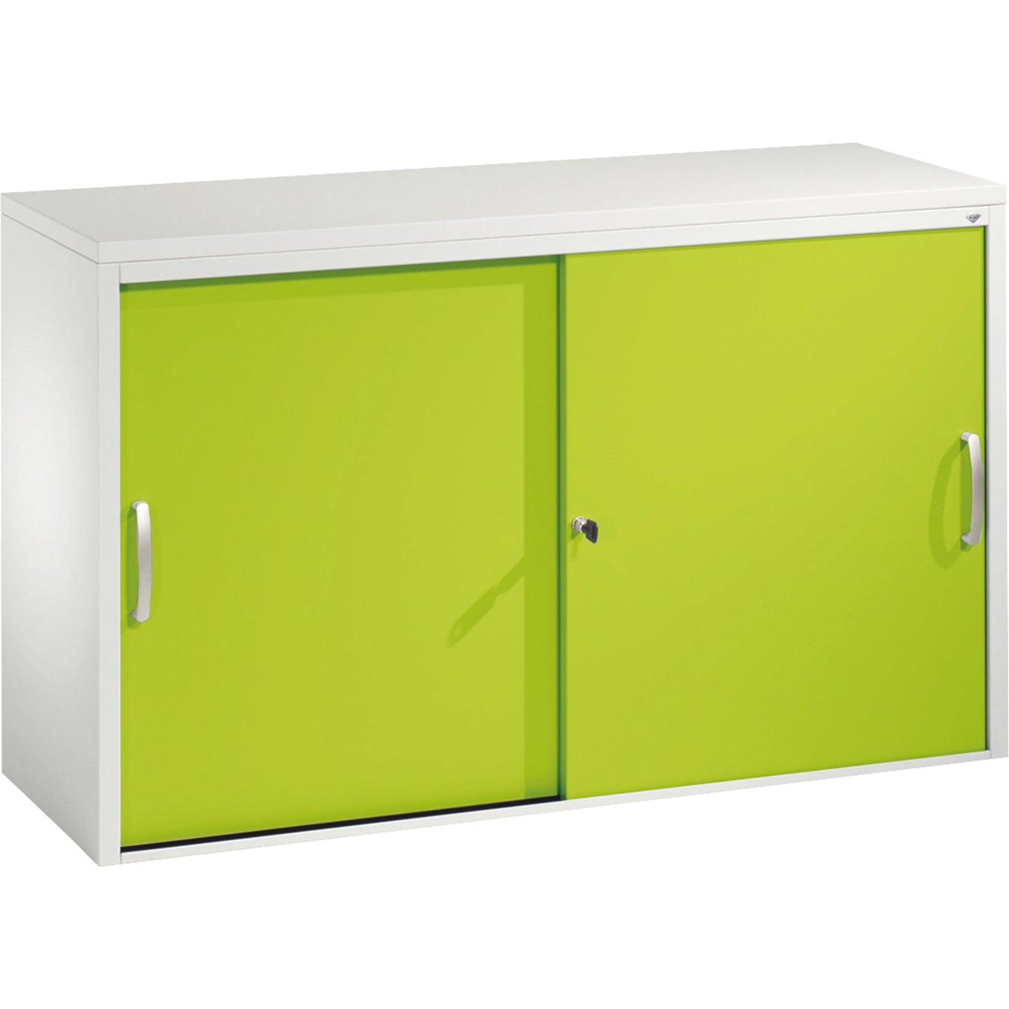 C+P Schiebetürenschrank Acurado 1.200 x 720 x 400 mm (B x H x T) 2 Fachböden Stahl, lackiert Farbe der Front: clowngrün Farbe des Korpus: lichtgrau
