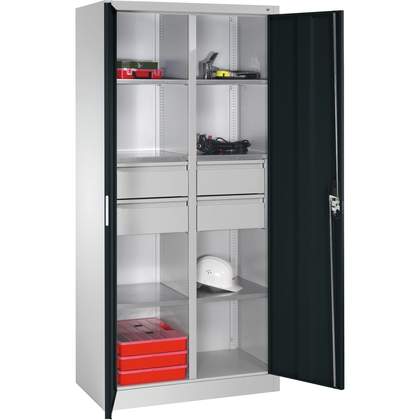 C+P Werkzeugschrank 930 x 1.950 x 500 mm (B x H x T) Stahl, lackiert Farbe der Front: schwarzgrau Farbe des Korpus: lichtgrau