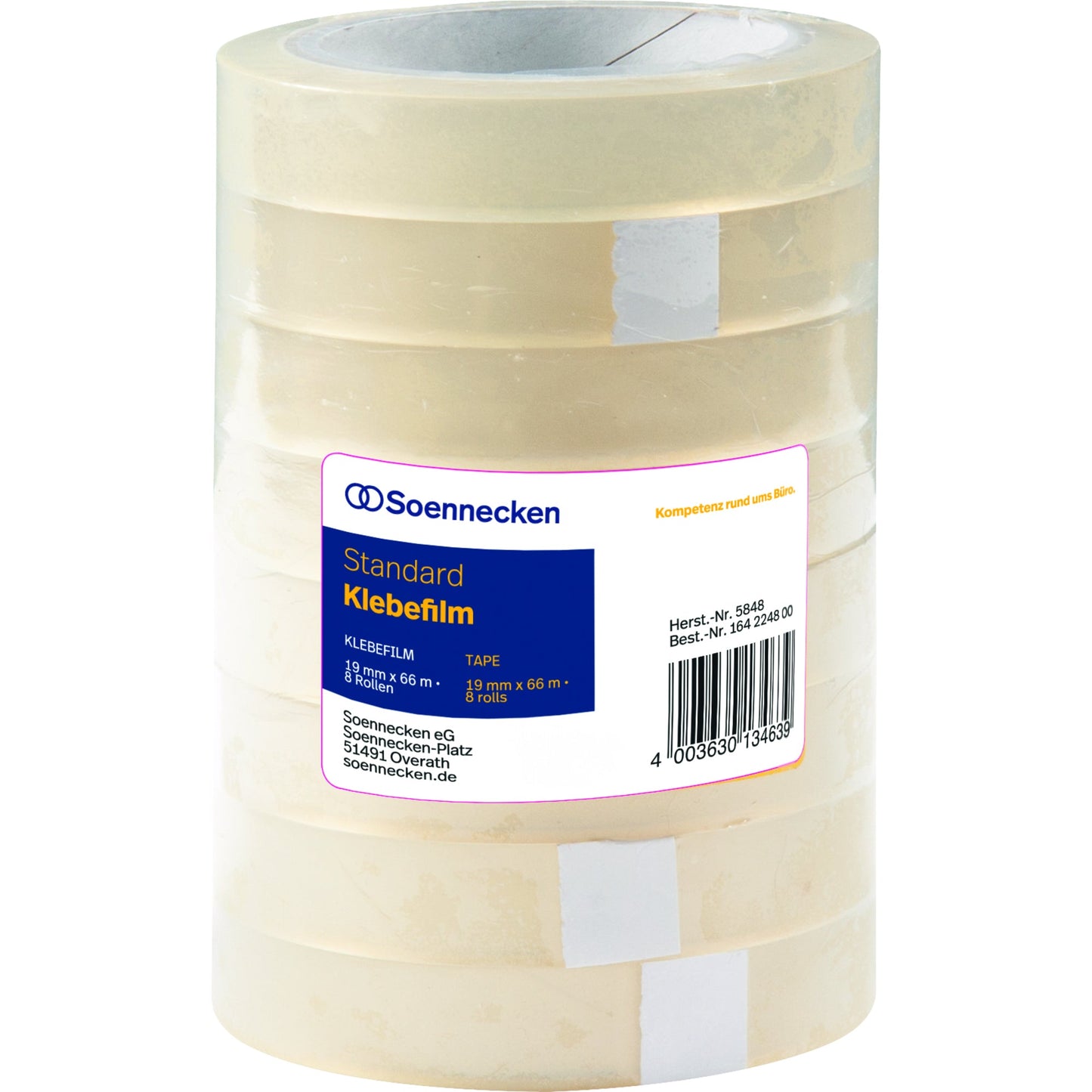 Soennecken Klebefilm 19 mm x 66 m (B x L) einseitig klebend ohne Lösungsmittel Polypropylen transparent 8 St./Pack.