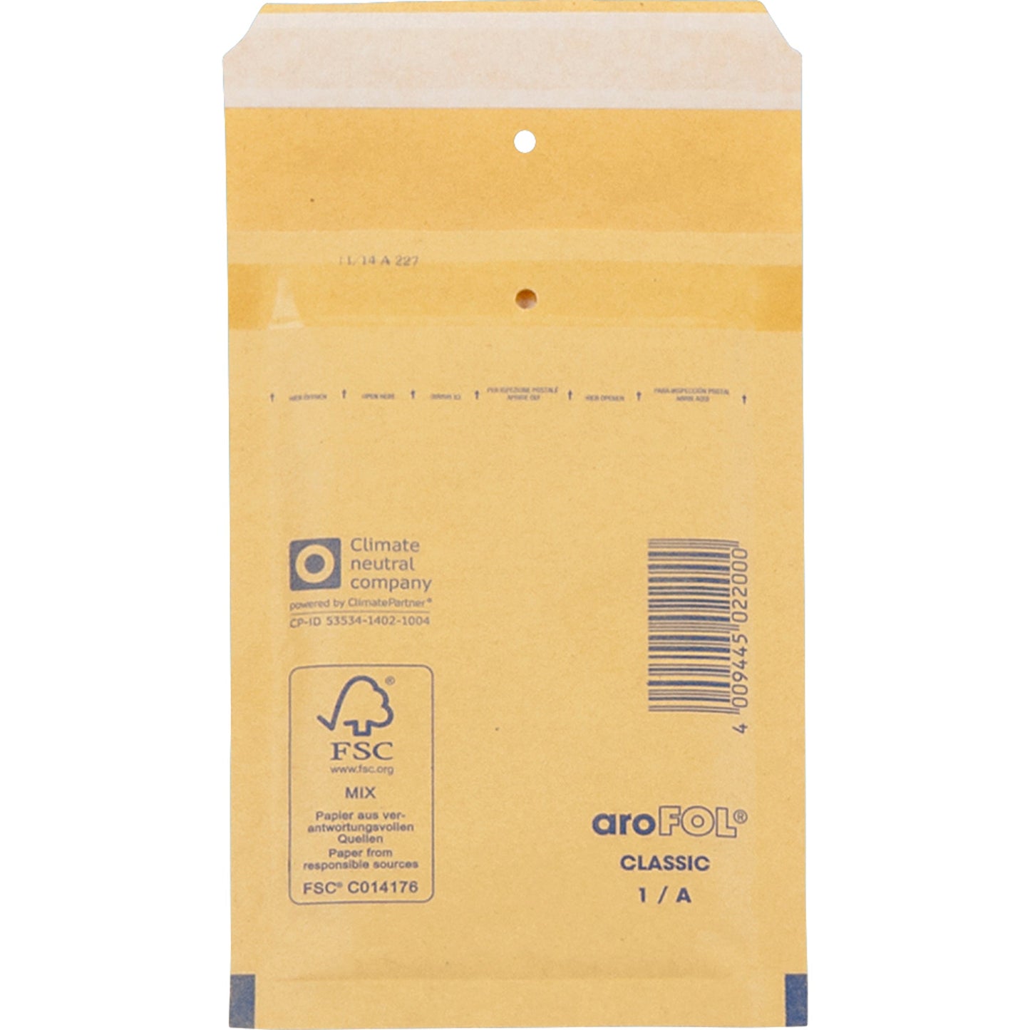 aroFOL® Luftpolstertasche classic Standard 1/A mit Adhäsionsverschluss, Haftklebung, Lochung für Klammer Papier braun 200 St./Pack.