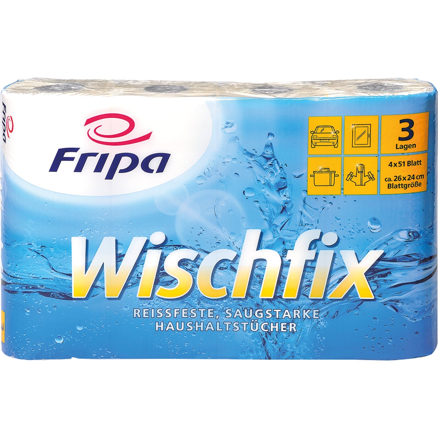 Fripa Küchenrolle Wischfix 3-lagig 100 % Frischzellstoff hochweiß 4 Rl./Pack.