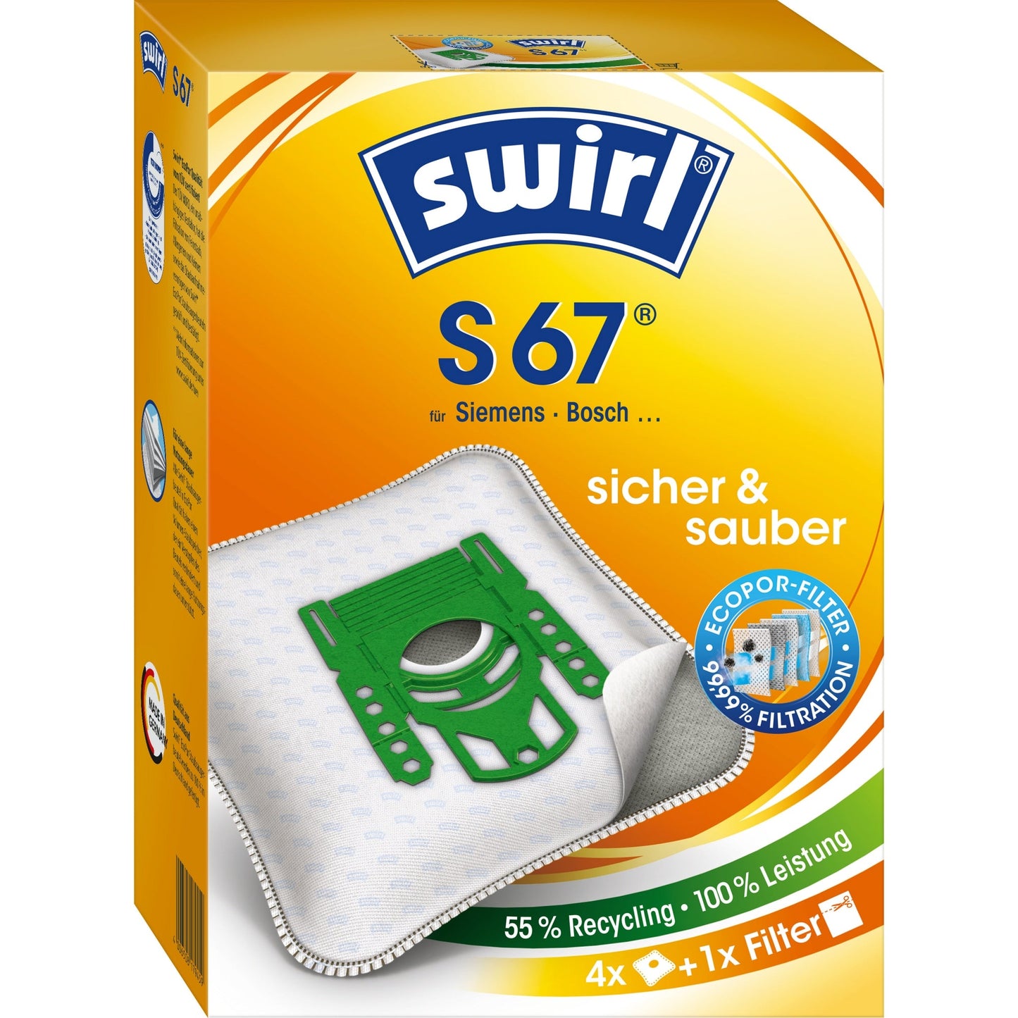Swirl Staubsaugerbeutel S 67 Verwendung für Produkt: Siemens, Bosch 4 St./Pack.