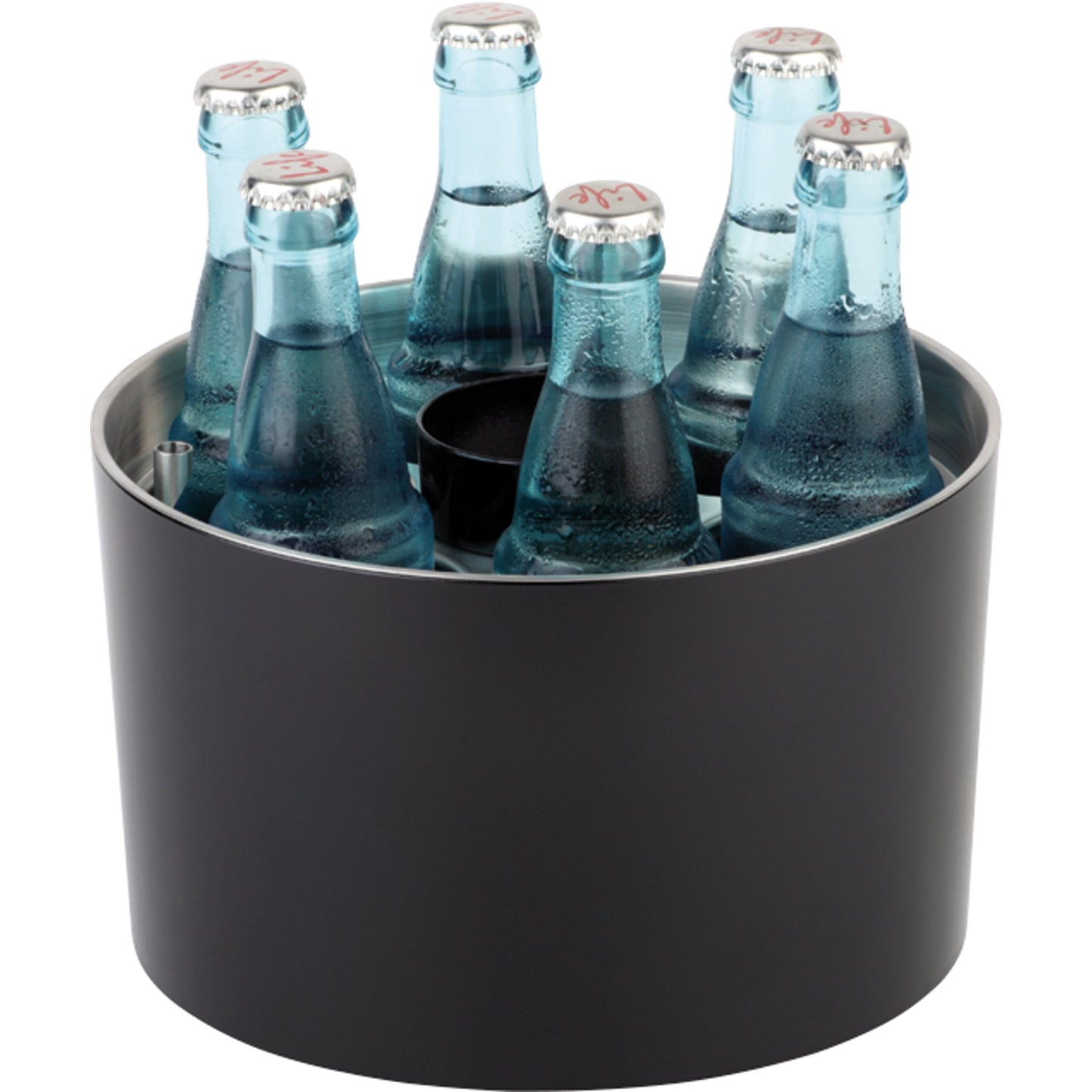 APS Flaschenkühler SIEGER DESIGN 0,25 bis 0,5 l 6 Flaschenhalter inkl. Kühlakku, Flaschenöffner, Kronkorkenschale SAN Kunststoff/Edelstahl schwarz